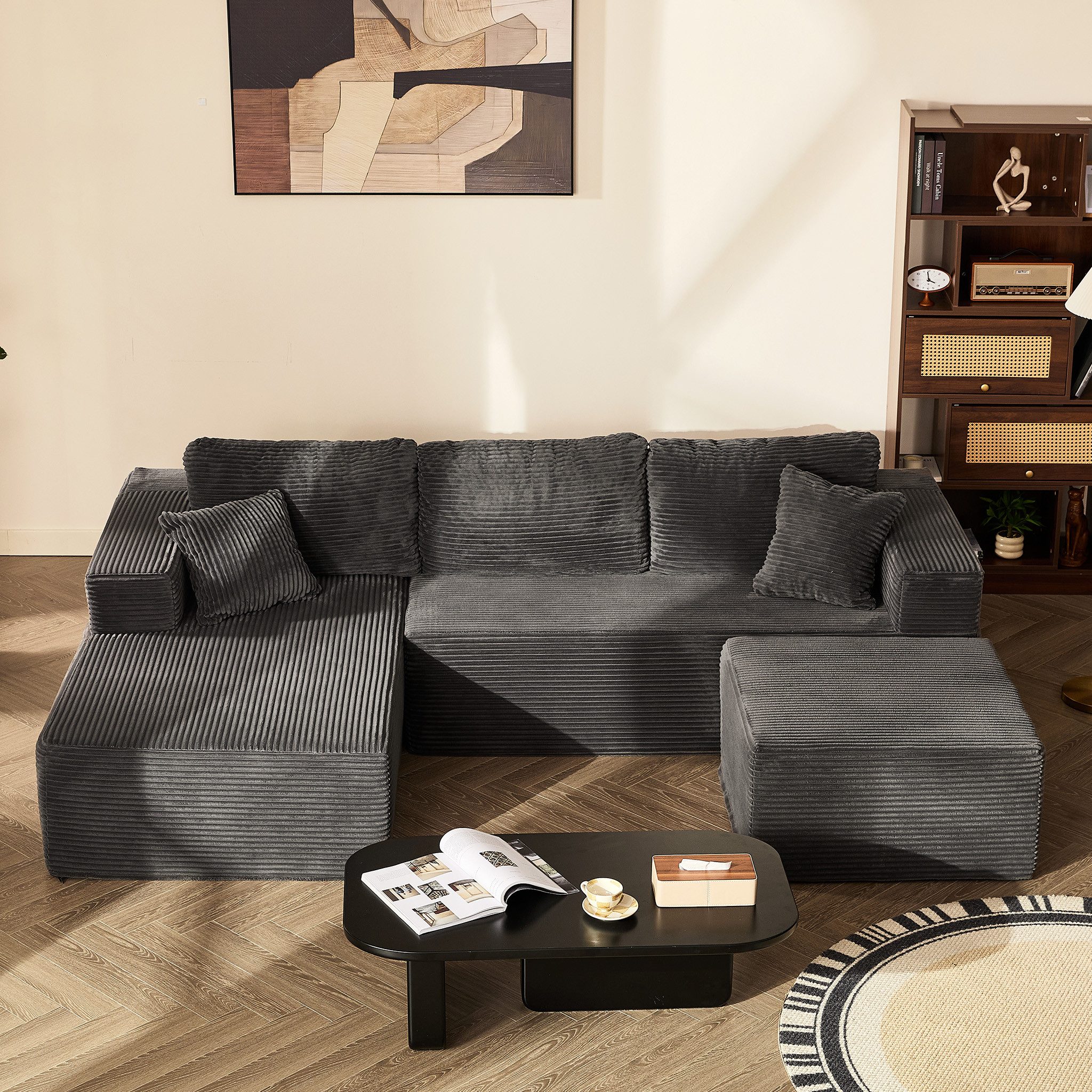 LITBIRD Ecksofa U-förmig 272x175x61 cm, modulares Oversize-Schlafsofa, montagefrei, mit Recamiere, extra tief sitzend, als Schlafsofa nutzbar
