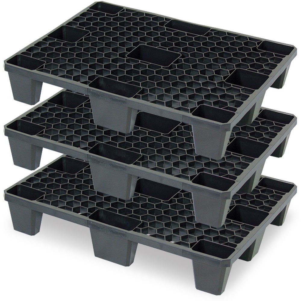 BRB-Lagertechnik Dekopalette 3x Kunststoffpalette im halben Euromaß, LxBxH 800x600x140 mm, Schonende Lagerung von Sackware oder anderen empfindlichen Waren