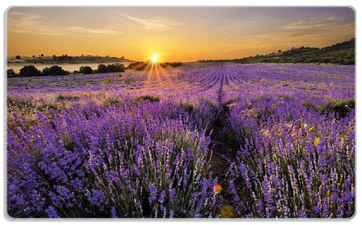 über Sonnenuntergang Lavendel, dem Gummifüße 4mm, (inkl. Frühstücksbrett 14x23cm 1-St), ESG-Sicherheitsglas, Wallario rutschfester