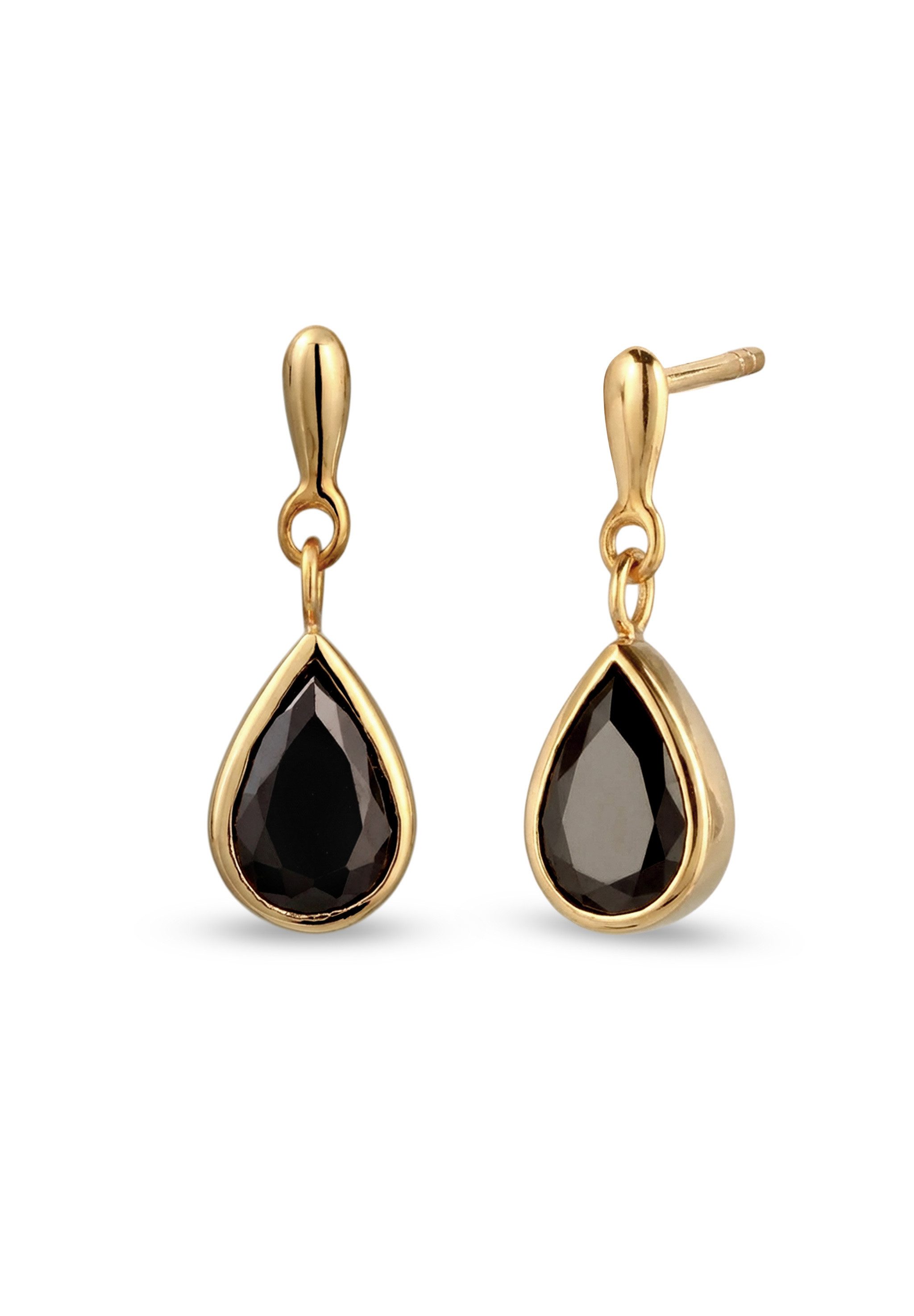 Paar Creolen Creolen Tropfen Zirkonia Schwarz 925 Sterling Silver Gold-plated