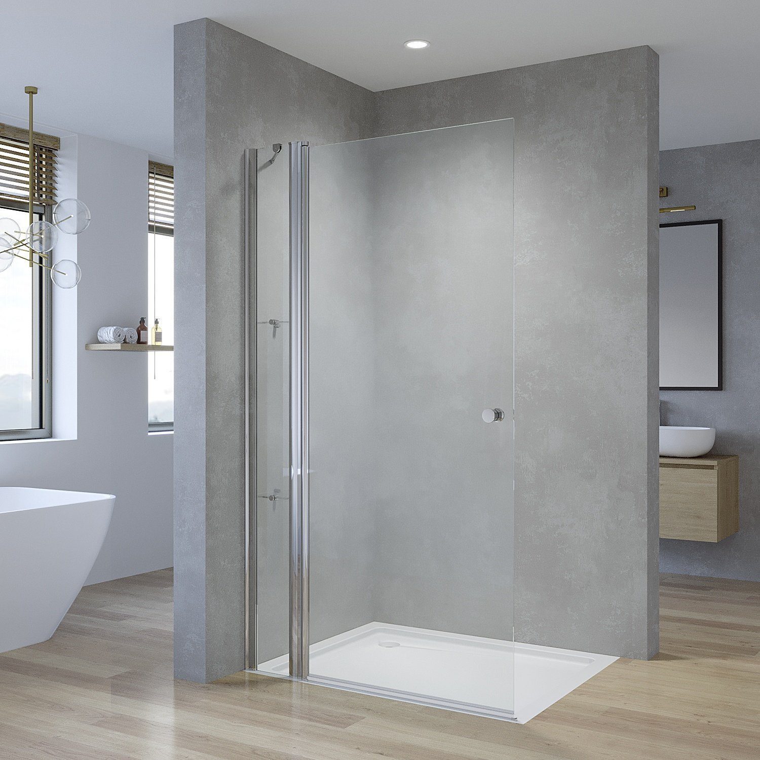AQUALAVOS Walk-in-Dusche Duschwand für Walk in Dusche Duschkabine Glas Drehtür Duschtrennwand, 5 mm Einscheiben-Sicherheitsglas (ESG), in 5 verschiedenen Breiten 85 / 90 / 95 / 105 / 115 cm, Höhe: 187 cm
