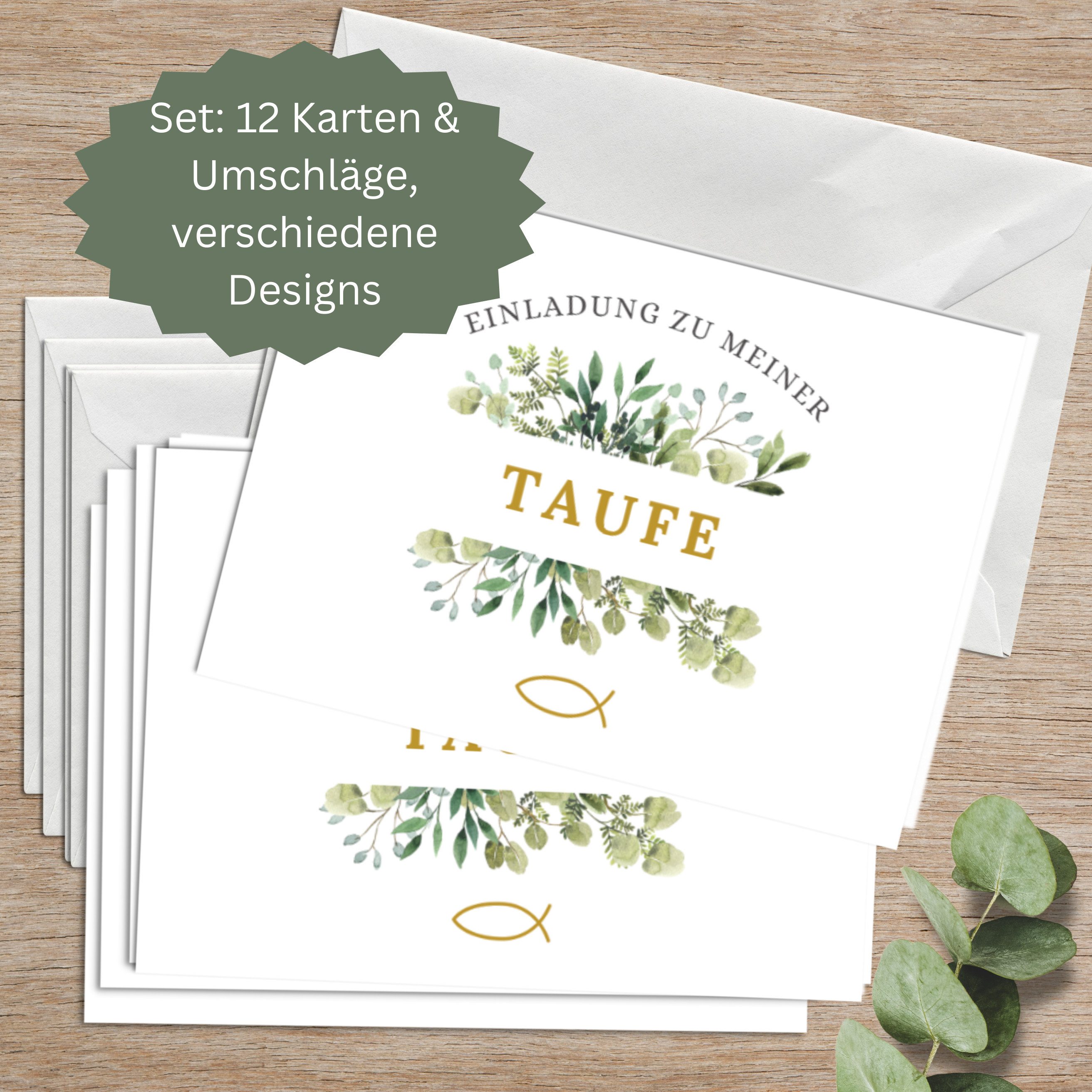 Briefzauber Einladungskarten 12x Taufe Einladungskarten mit 12x Umschlägen