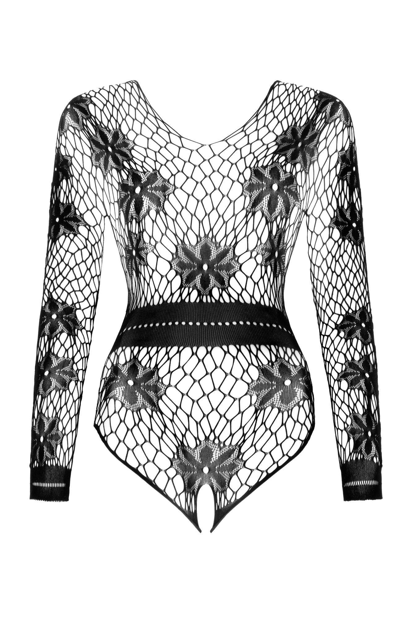 Beauty Night Fashion Body Ouvert-Body Regina schwarz langarm transparent