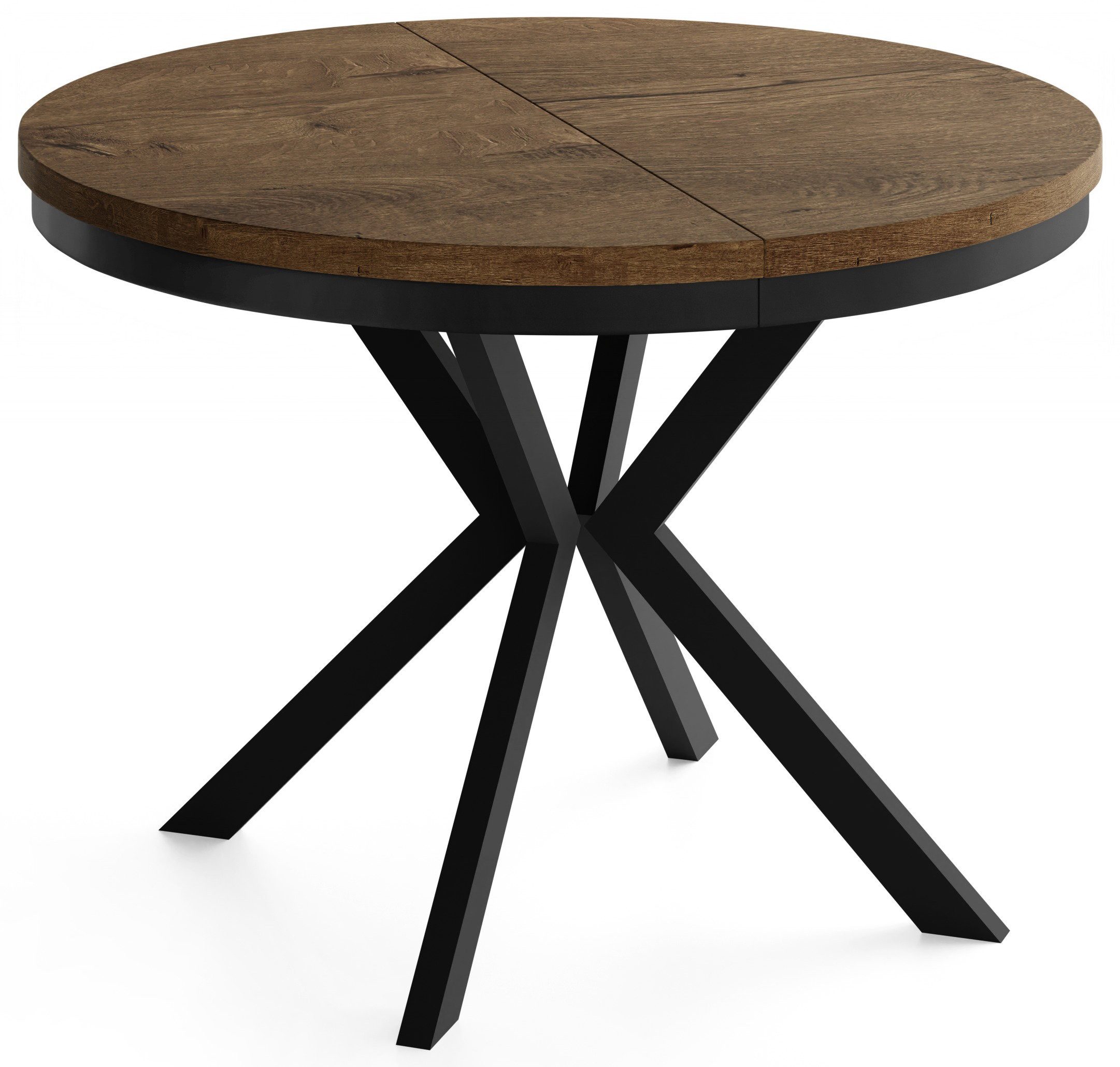 WFL GROUP Esstisch Ross ausziehbar rund industrial mit schwarzen Metallbeinen (MADE IN EU, erhältlich in 3 Größen – 90/100/120 cm ausziehbar auf 170/180/200 cm) – Bild 2 von 5