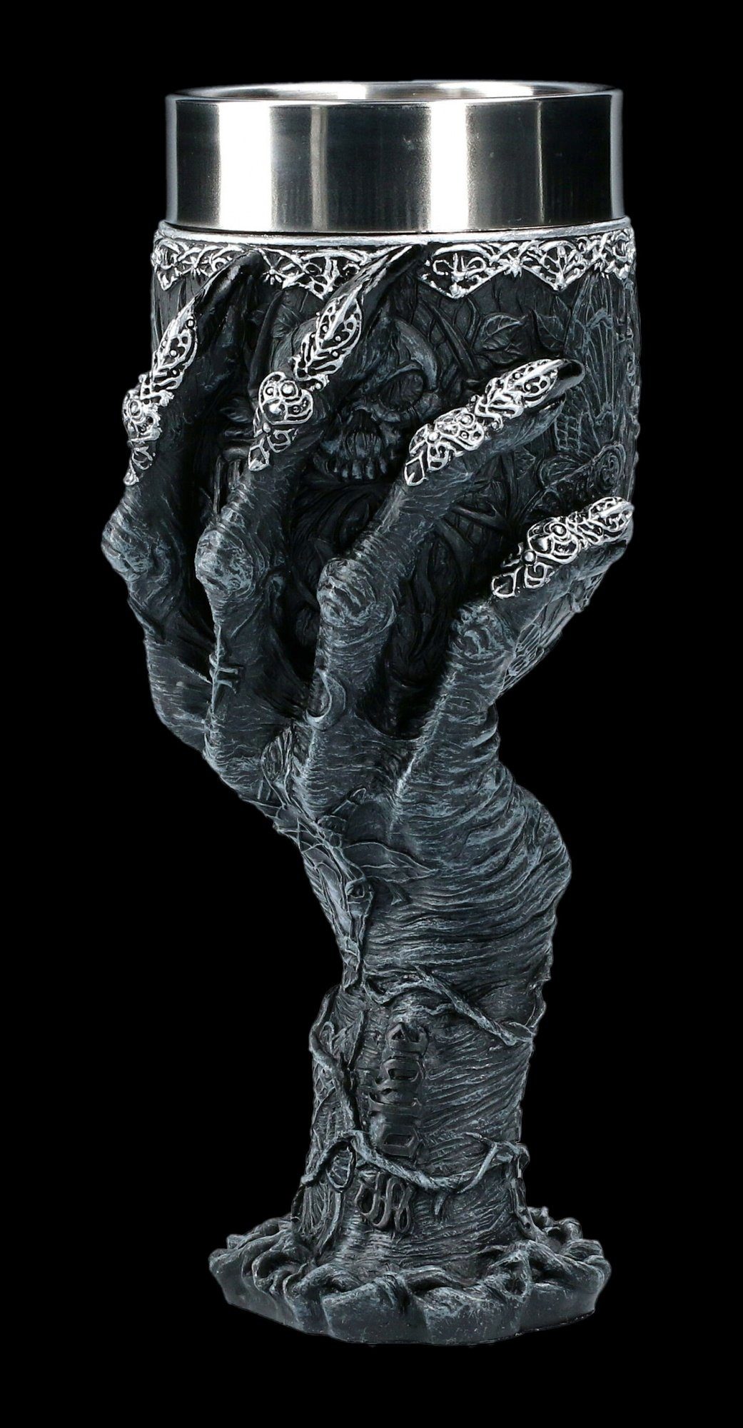 Figuren Shop GmbH Becher Kelch - Baphomet's Grasp - Nemesis Now Gothic Dekoration, Kunststein (Polyresin), Edelstahl