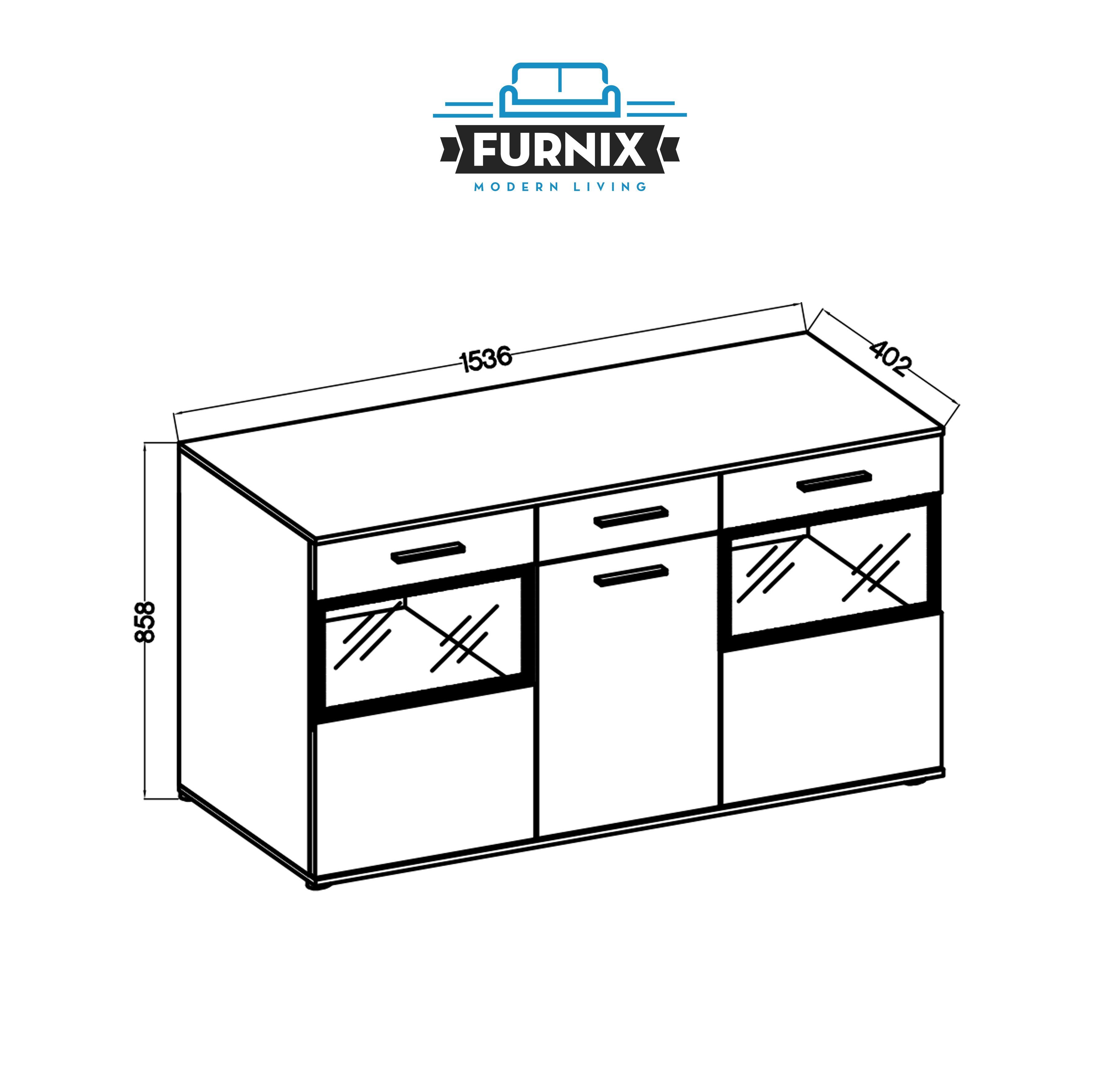 Furnix Hochkommode AMADAO breit LED Sonoma 3-türig ohne cm 154 moderne Anrichte