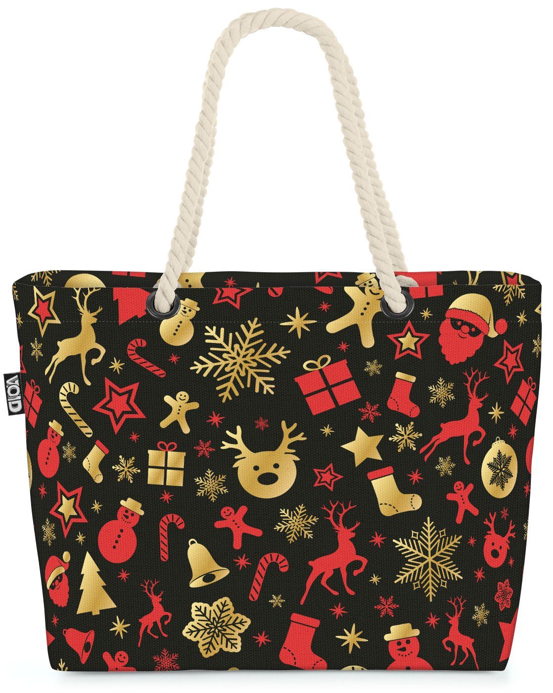VOID Strandtasche (1-tlg), Süßwaren Nikolaus Sterne Beach Bag Dekoration Deko Weihnachten Winter Rentier G