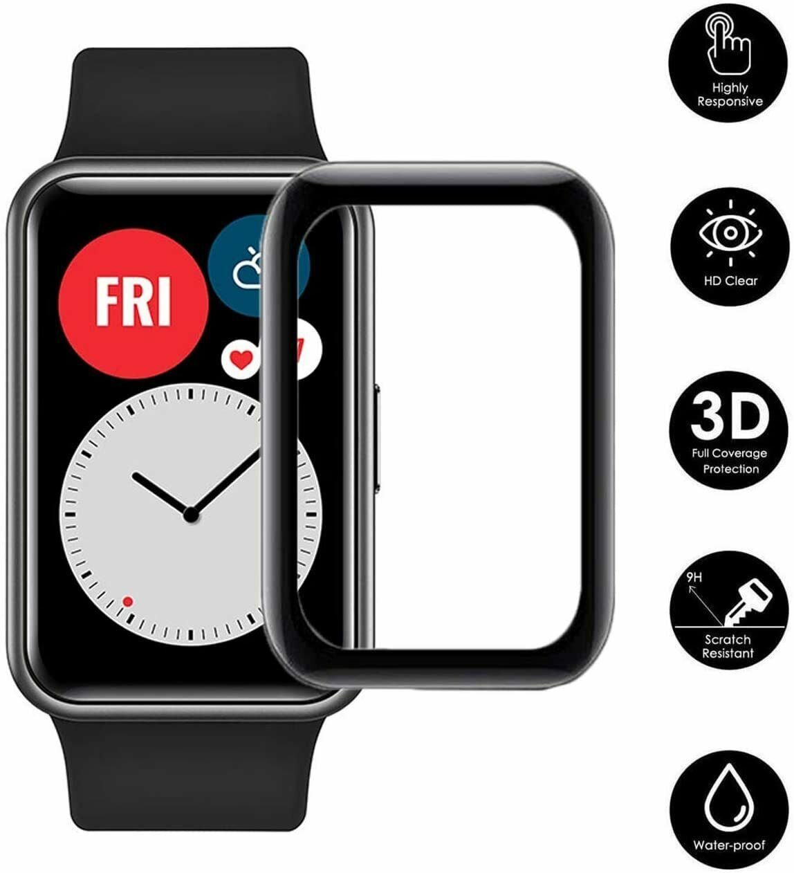 MSM Schutzfolie 2X 3D Schutzglas für Huawei Watch Fit Panzerfolie Display Schutz Full Curved Screen 9H