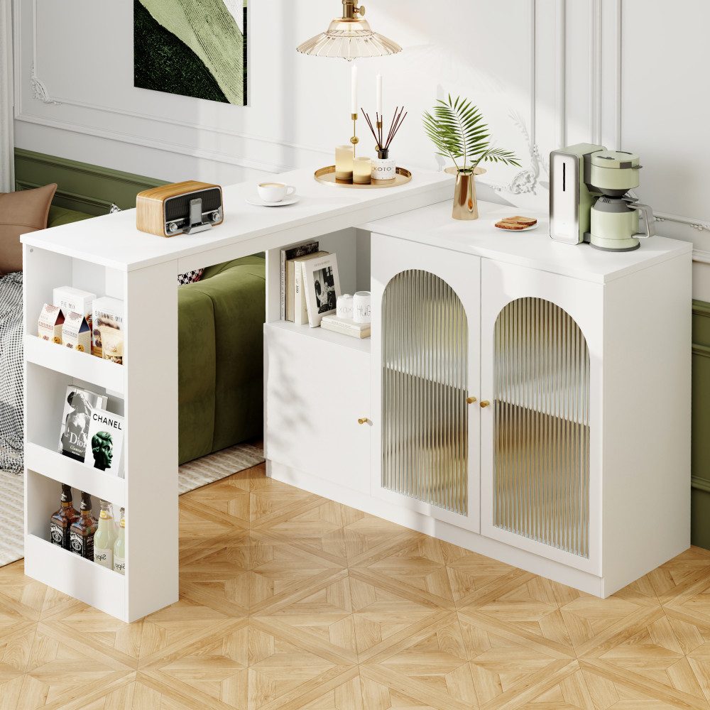 BBWL Barschrank Um 360° drehbarer Bartisch 120x40x97 cm aus MDF (moderner Ess- und Barschrank mit Glastüren, vielseitiger Aufbewahrungsschrank für Küche, Wohnzimmer & Esszimmer)