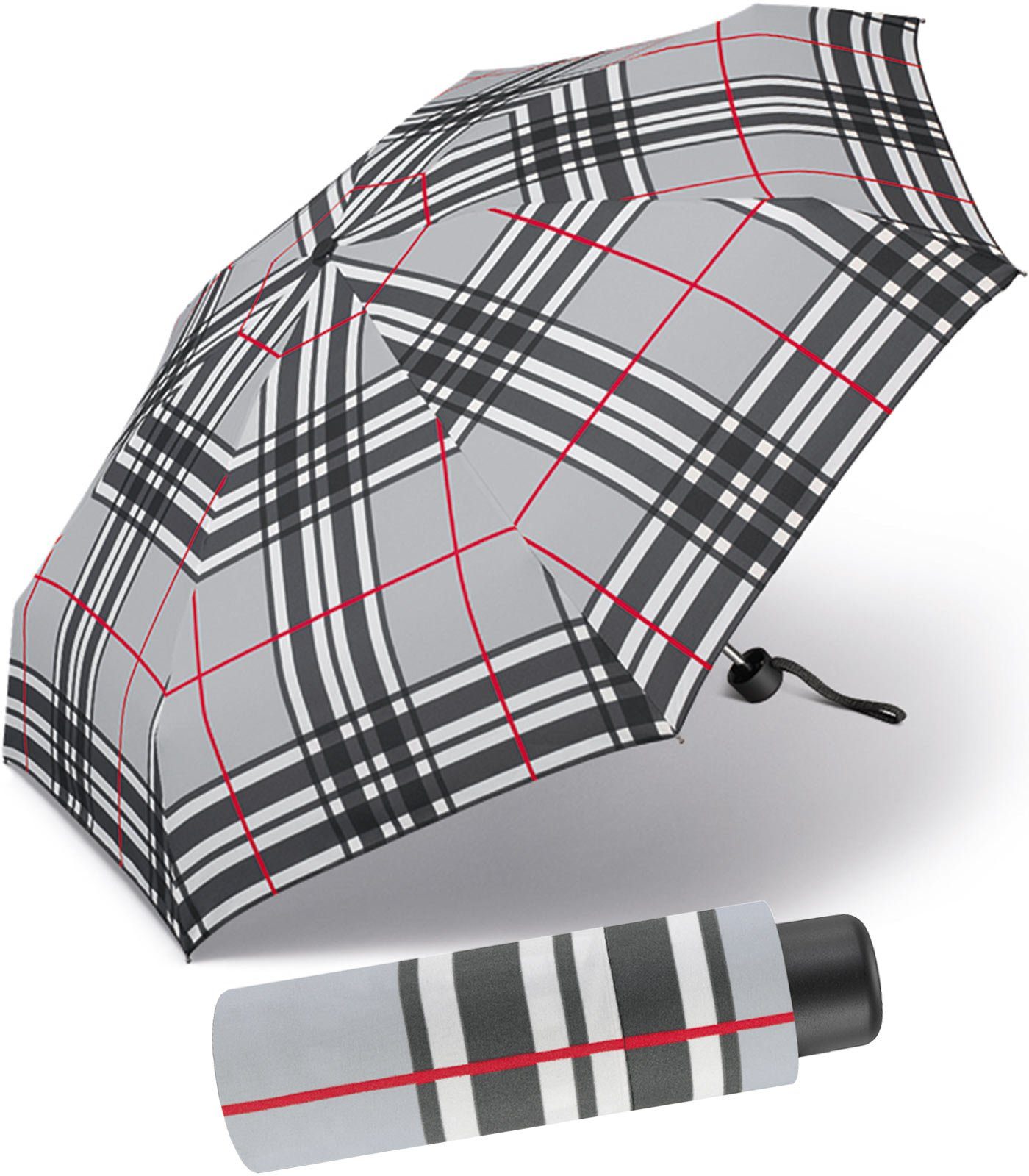 happy rain® selection Taschenregenschirm Design winzige Handöffner, mit im winziger klassischen Größe unisex-Regenschirm