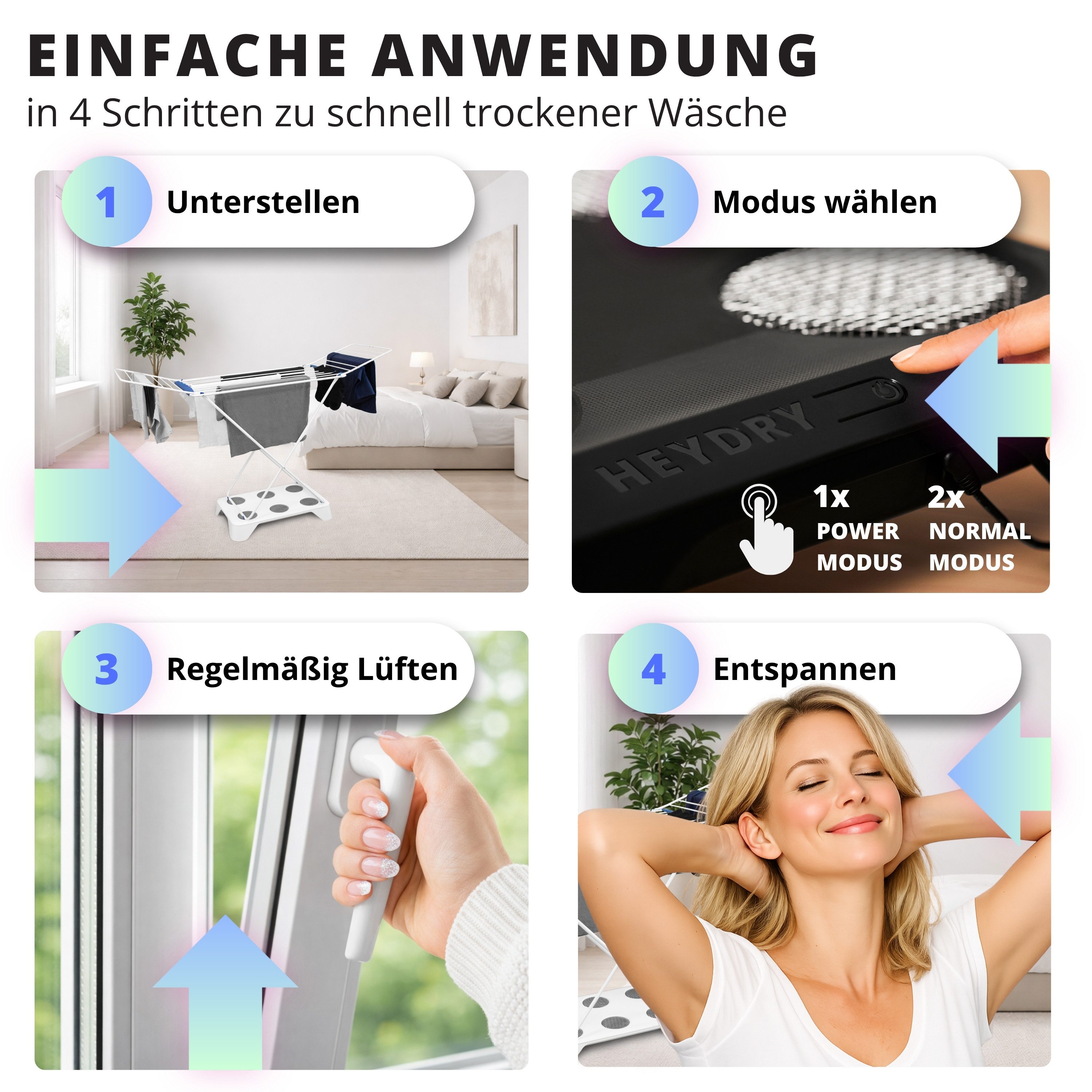 HEYDRY Elektrischer Wäschetrockner HEYDRY Lüfter für Wäscheständer, schnell & energiesparend trocknen, Made in Germany, mobiler Ventilator – Bild 4 von 5