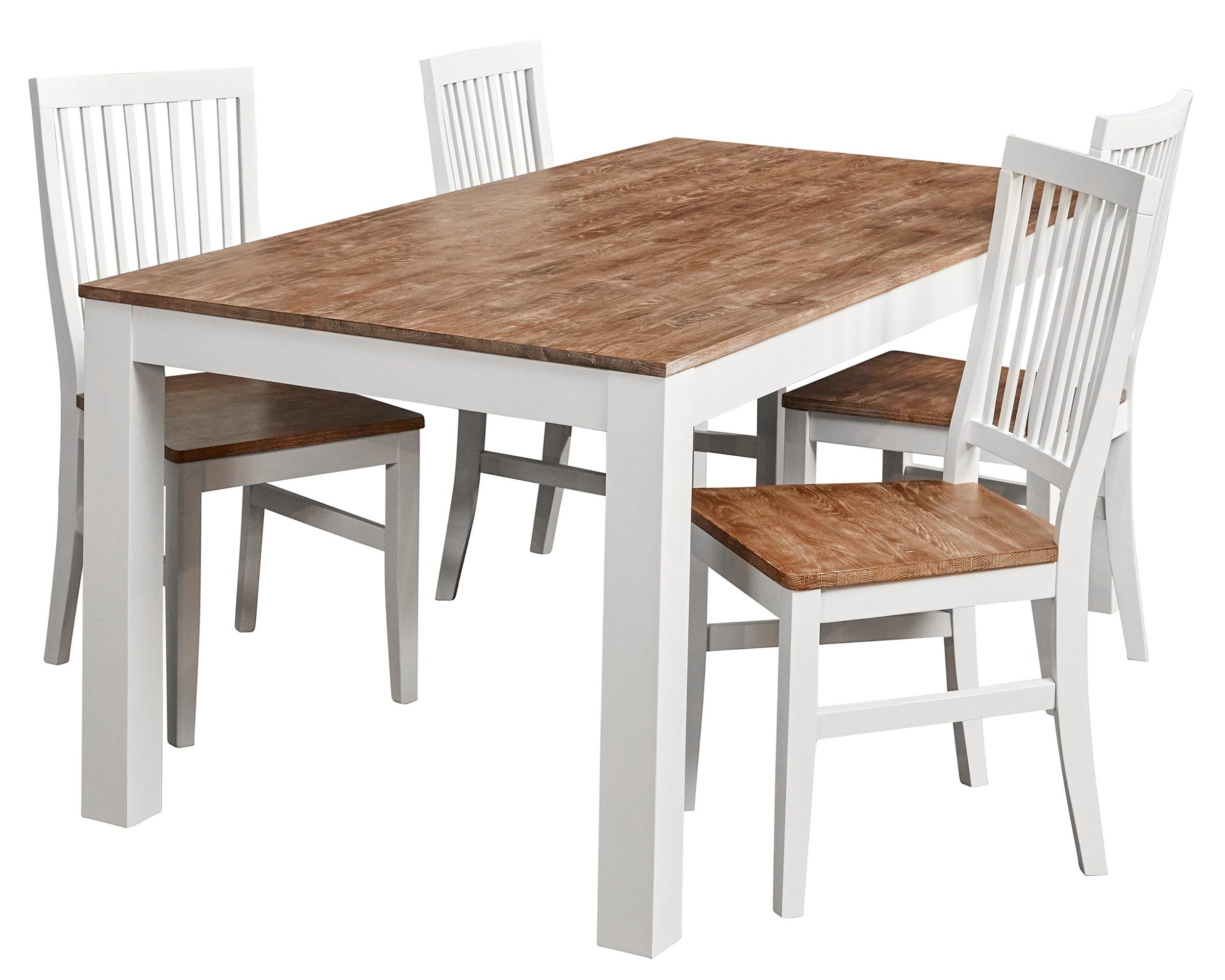 LC Home Essgruppe Ribe« Dining Set I 1x Akatzientisch 180x90cm + 4x  Esszimmerstuhl braun/weiß, (1x Tisch und 4x Stühle), Akazienholz