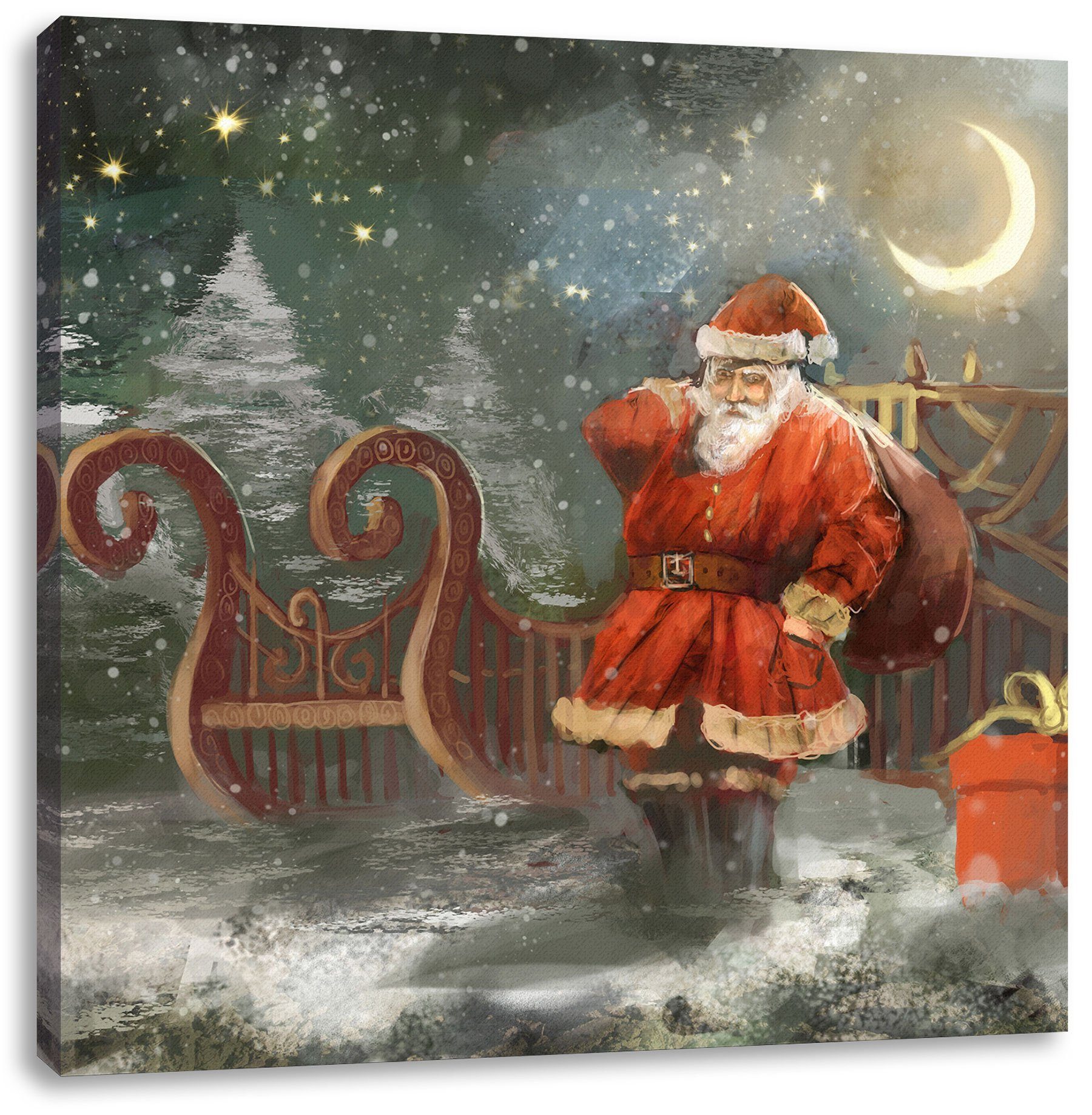 Pixxprint Leinwandbild Weihnachtsmann mit Geschenken, Weihnachtsmann mit Geschenken (1 St), Leinwandbild fertig bespannt, inkl. Zackenaufhänger