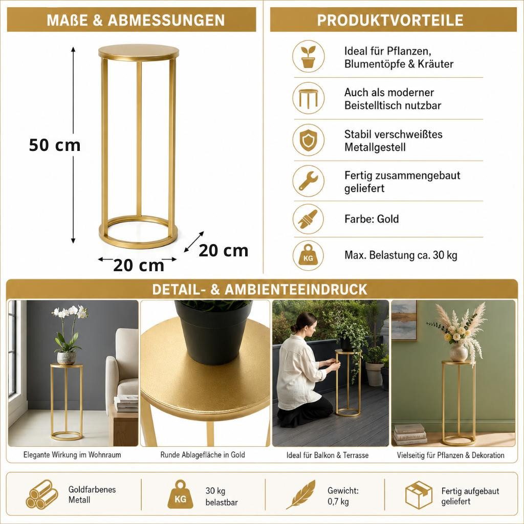 DanDiBo Blumenhocker Metall Gold Rund 50-70 cm Blumenständer 96510 – Bild 2 von 5