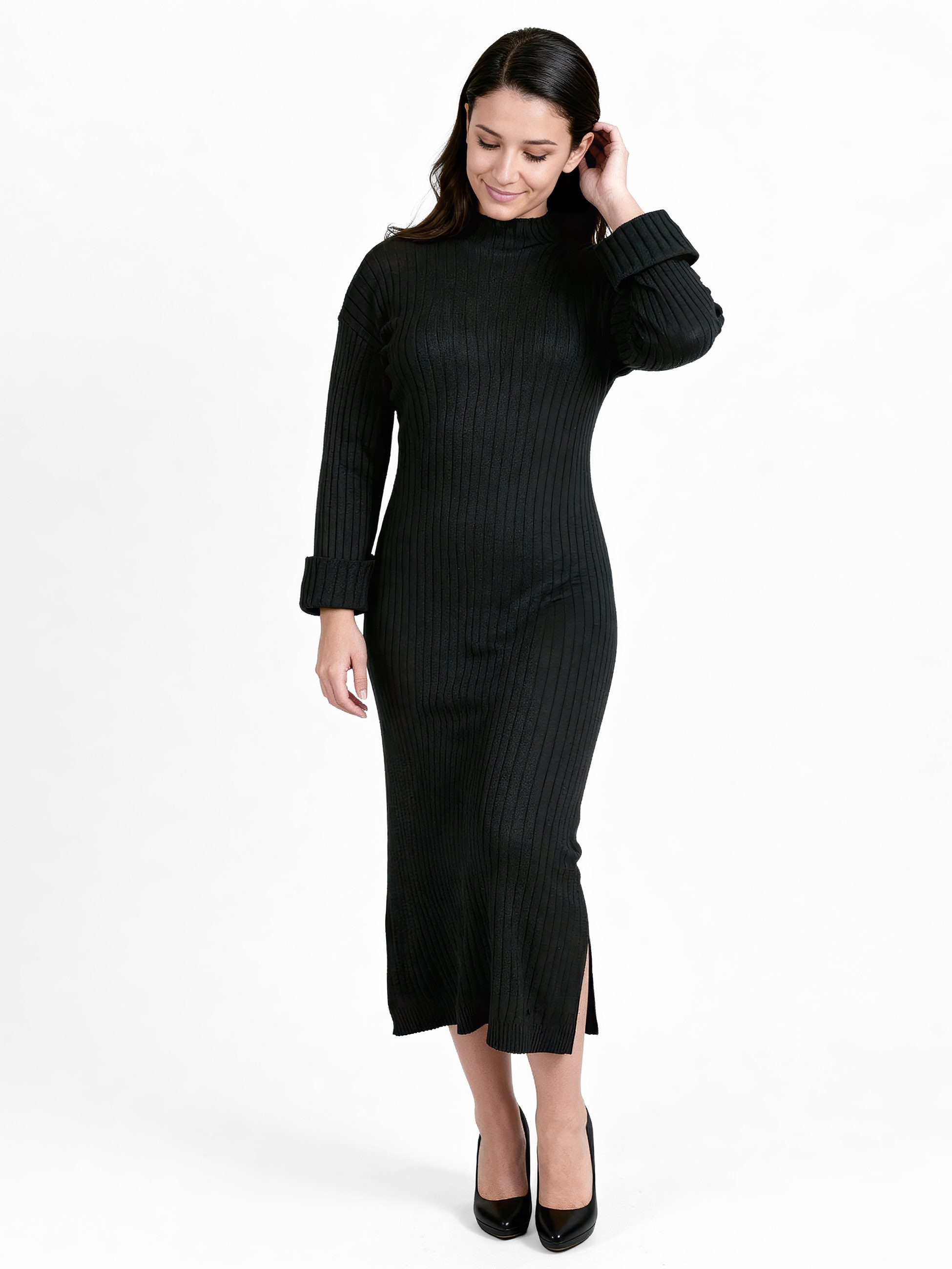 Strickkleid Maxikleid mit seitlichem Schlitz