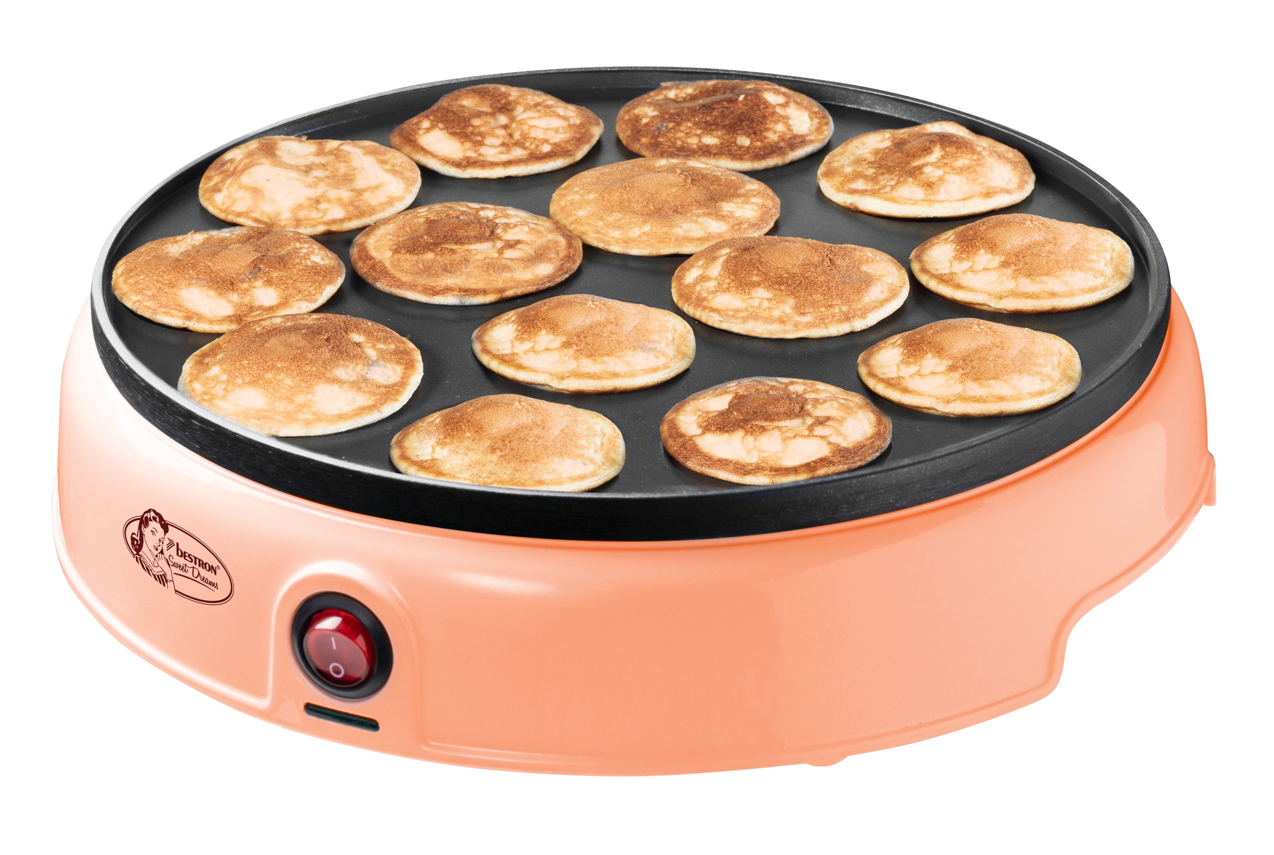 bestron Poffertjes-Maker APFM700, 800 W, 14 Mini-Pfannkuchen mit Antihaftbeschichtung