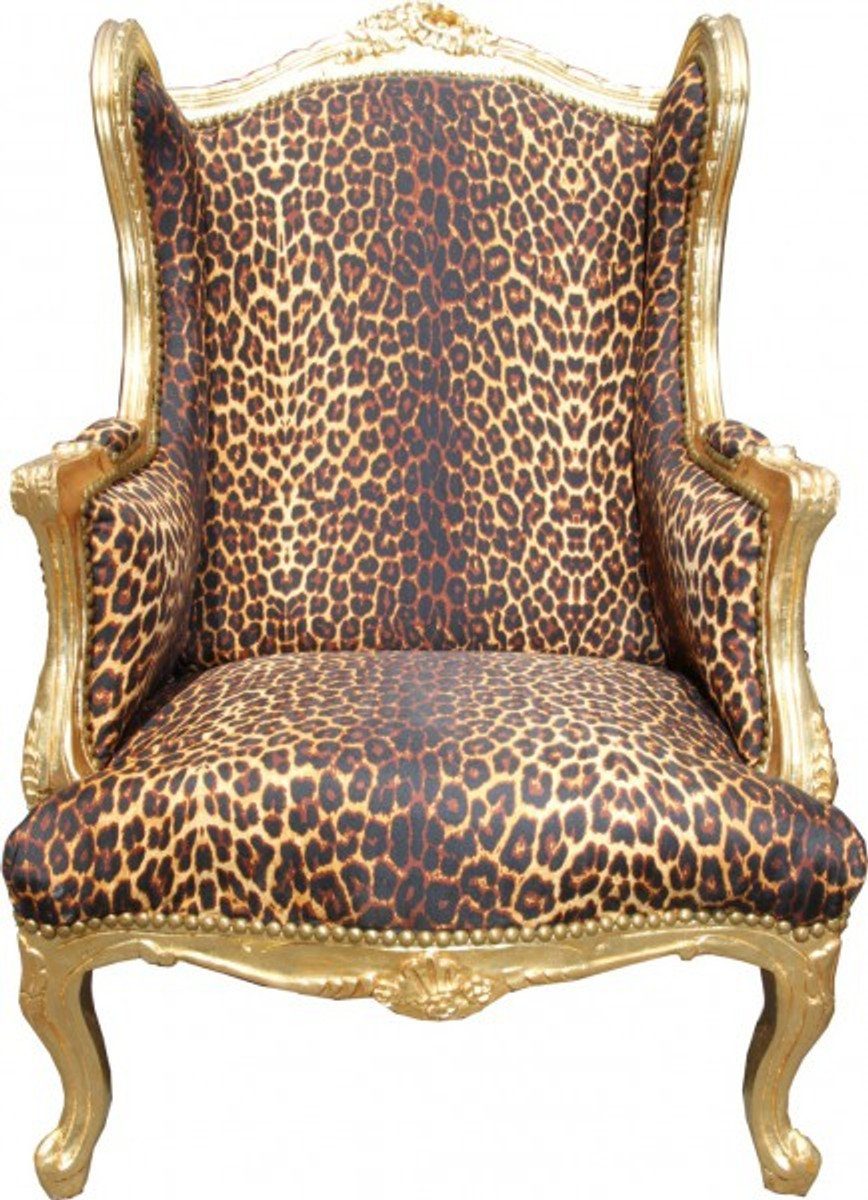 Leopard Casa Tron Ohrensessel Stuhl Thron Ohrensessel Sessel - - / Ohren Padrino Lounge Barock Gold Sessel