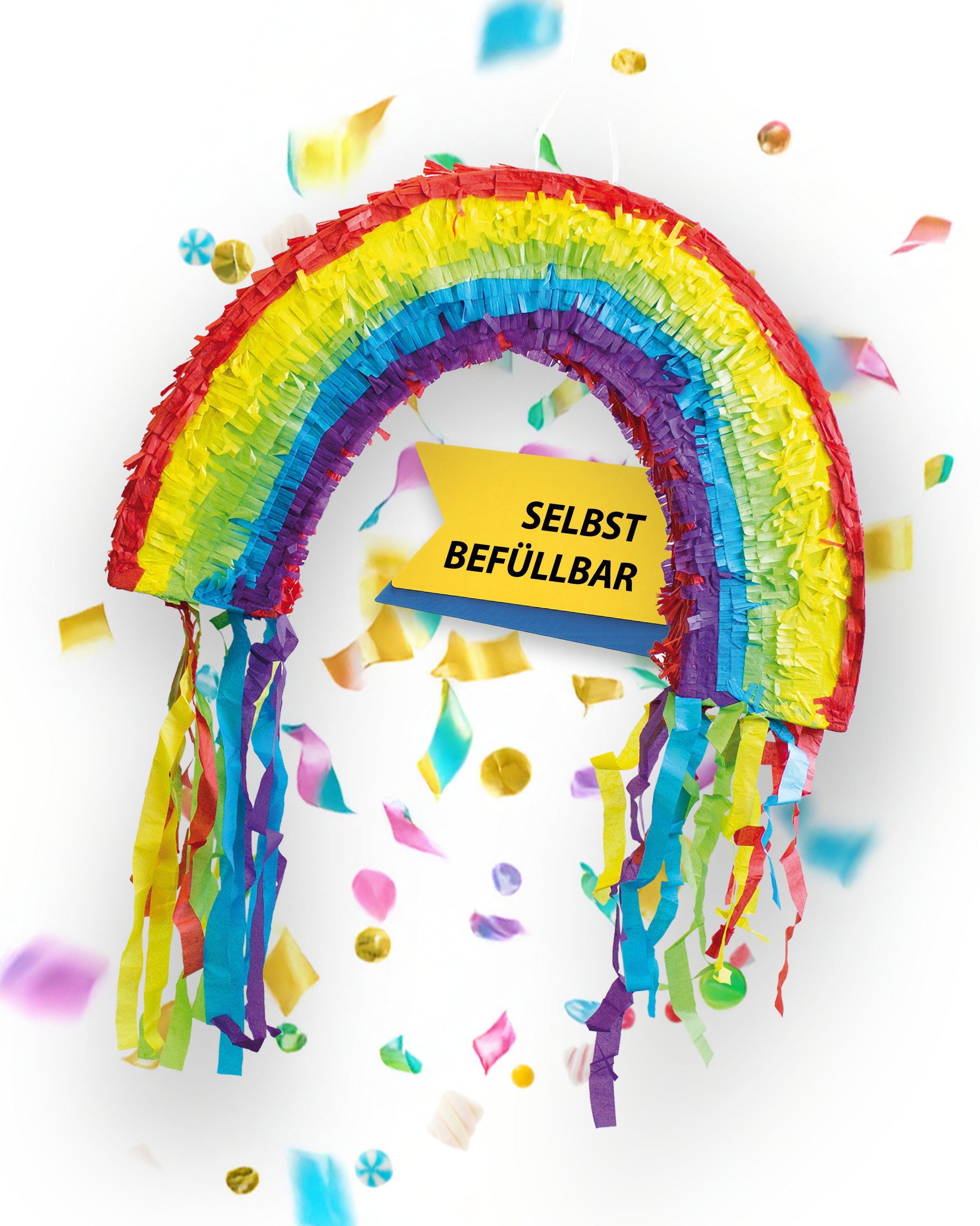 Party Factory Pinata Regenbogen Pinata bunt Partyspiel Schlag-Pinata Kindergeburtstag, kräftige bunte Farben