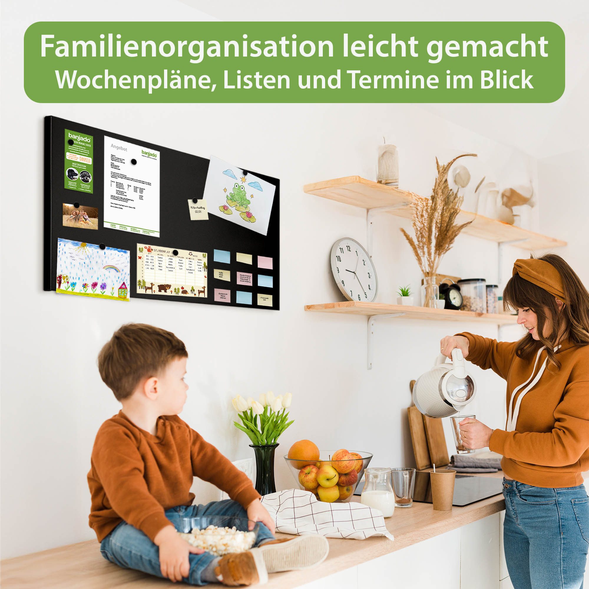 banjado Magnettafel aus Metall 78x37cm in schwarz, weiß oder grau, (mit Montagematerial und Magneten), magnetisch