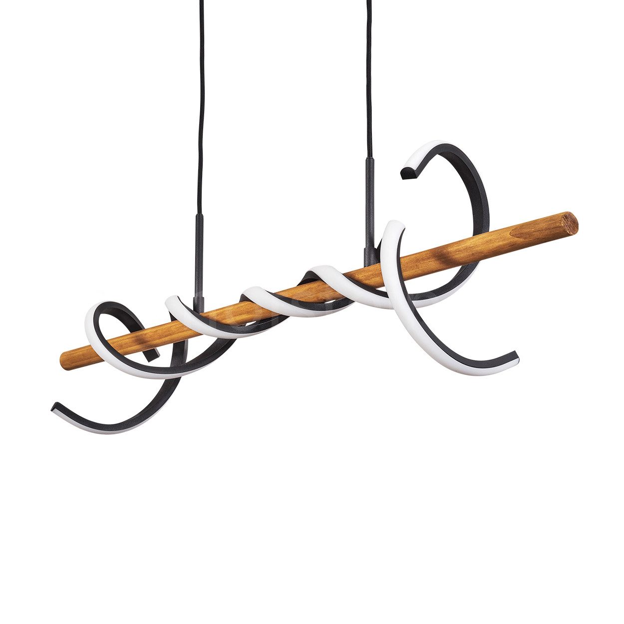 hofstein Pendelleuchte dimmbare Hängelampe aus Metall/Holz/Kunststoff in Schwarz/Natur/Weiß, LED fest integriert, 3000 Kelvin, LED 38 Watt, 5200 Lumen, dimmbar über Lichtschalter