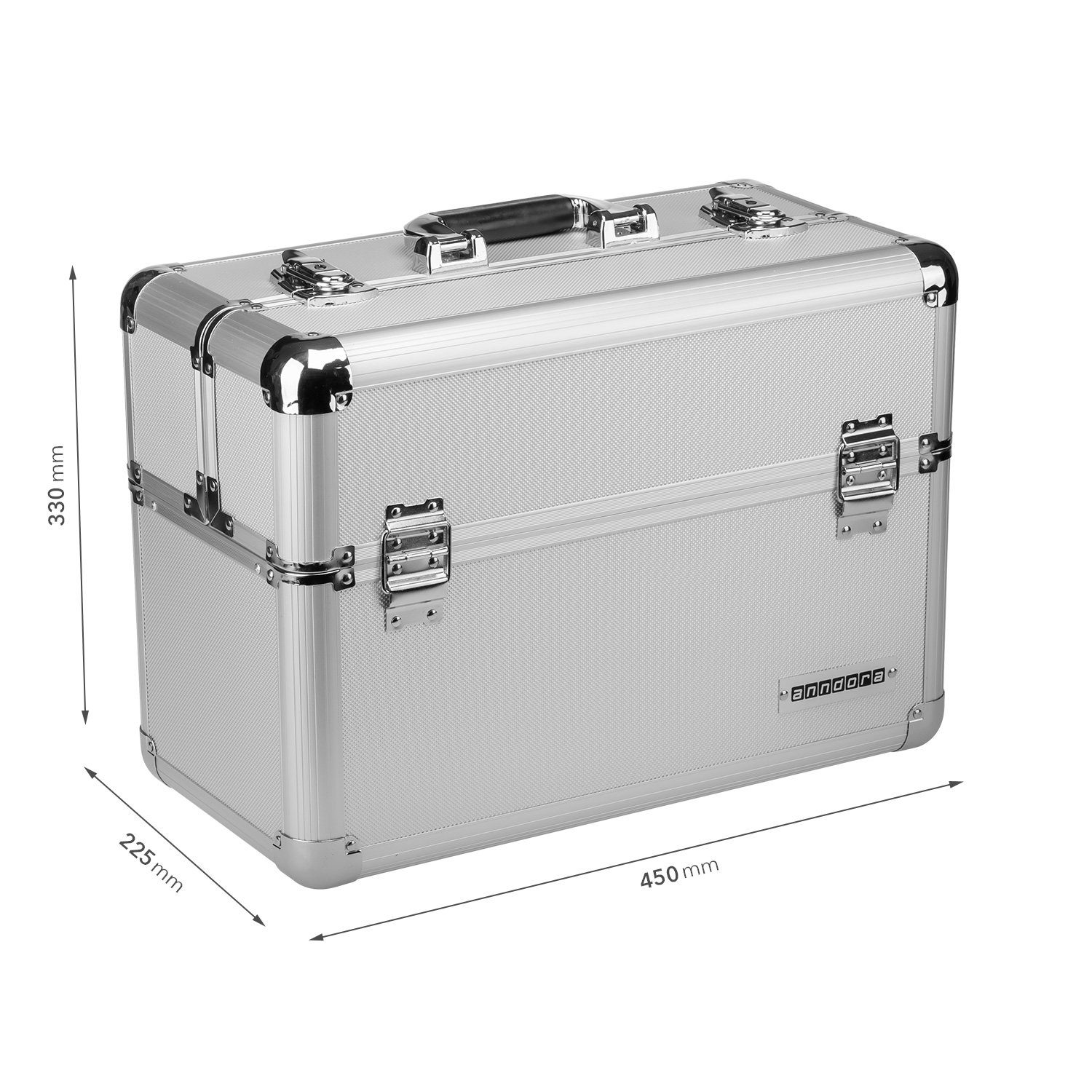 anndora Werkzeugkoffer Präsentationskoffer + Tragegurt Schlüssel (silber), innen mit Neopren ausgekleidet - robuste Metallecken und Kanten