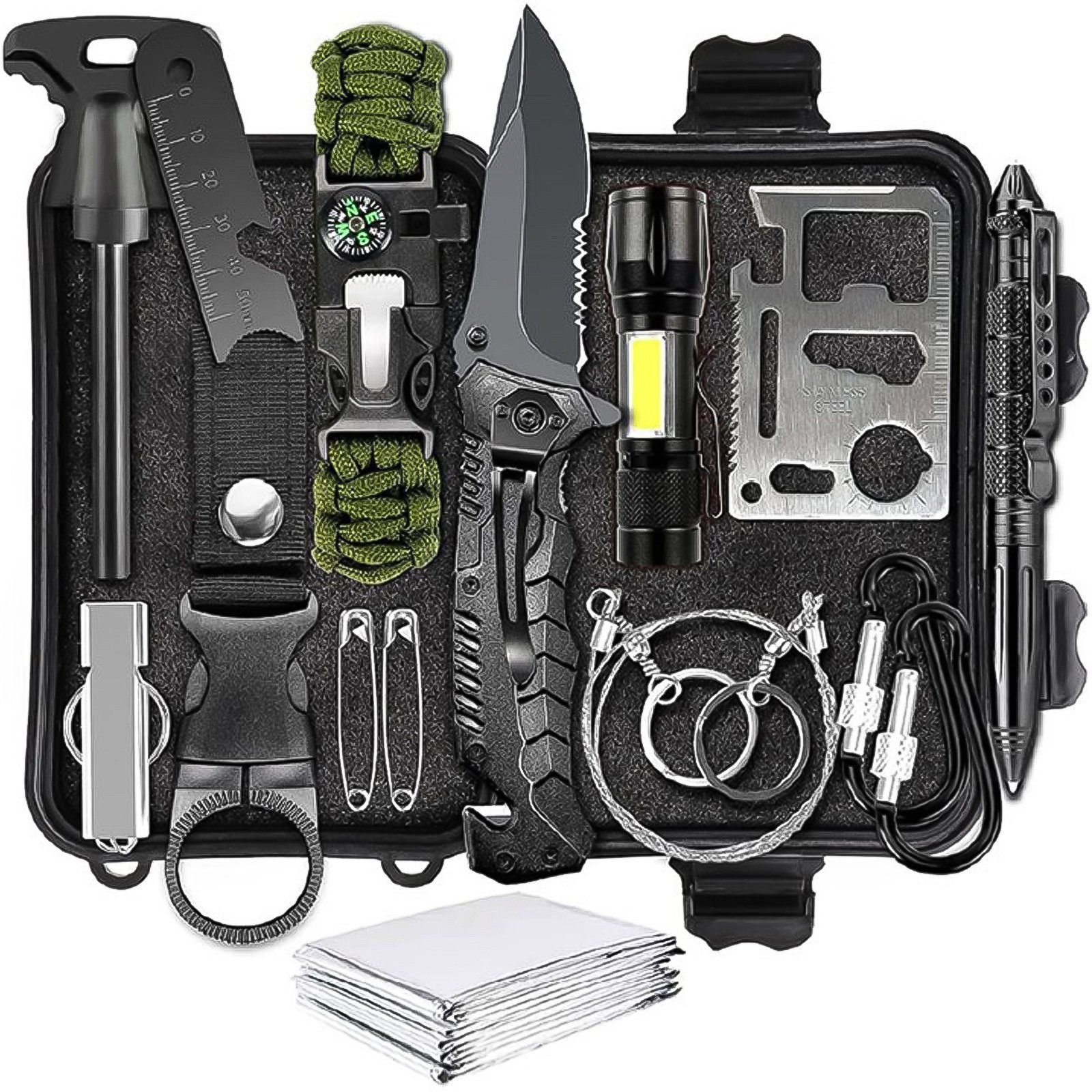 Grafner Survival Knife Survival Kit 14 in 1 Notfall Outdoor Кемпінг Wandern Jagen Angeln, 14-teilig