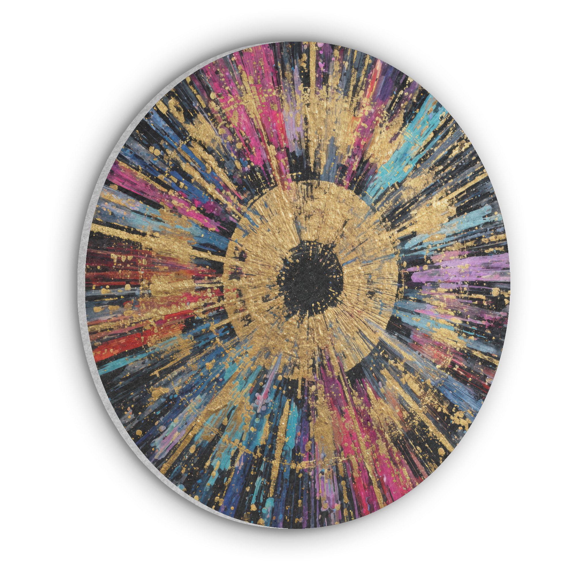 MuchoWow Gemälde Explosion - Gold - Bunt - Abstrakt, Fotodruck (1 St), Akustikpaneele rund, Schalldämmung, Akustikbilder 30x30 cm