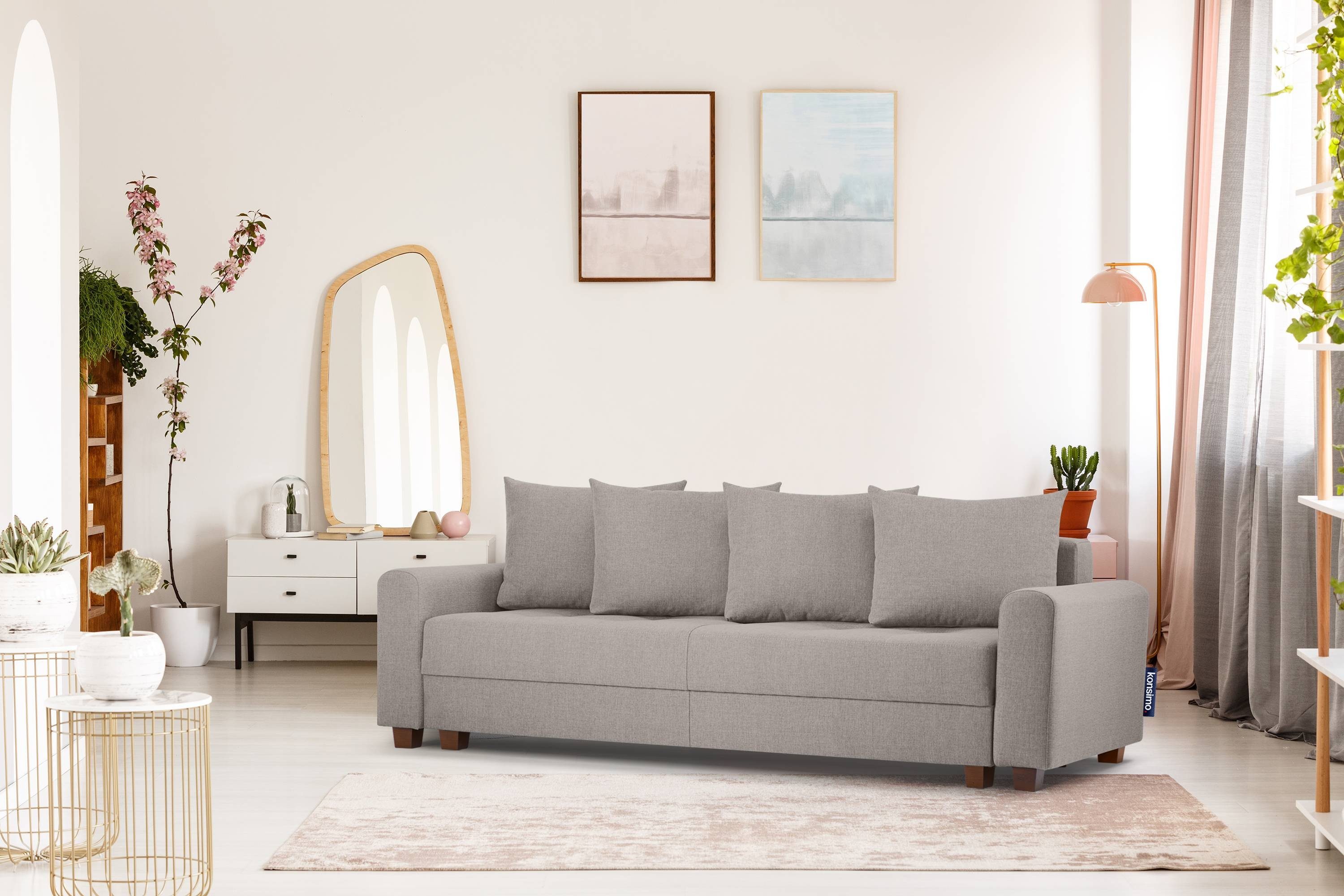 KONSIMO® Schlafsofa REVO Schlafsofa mit bettkasten, Massivholzbeine, strapazierfähiger Webstoff