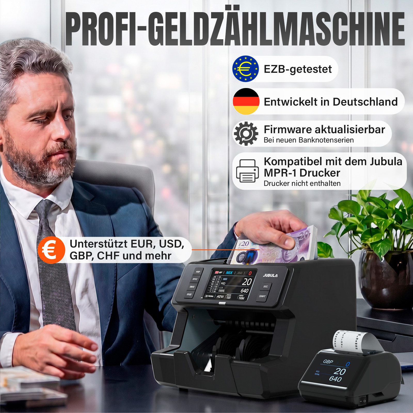 Jubula Banknotenzähler MV-400, Geldzählmaschine für gemischte Geldscheine EUR, USD, GBP, TRY usw. – Bild 4 von 5