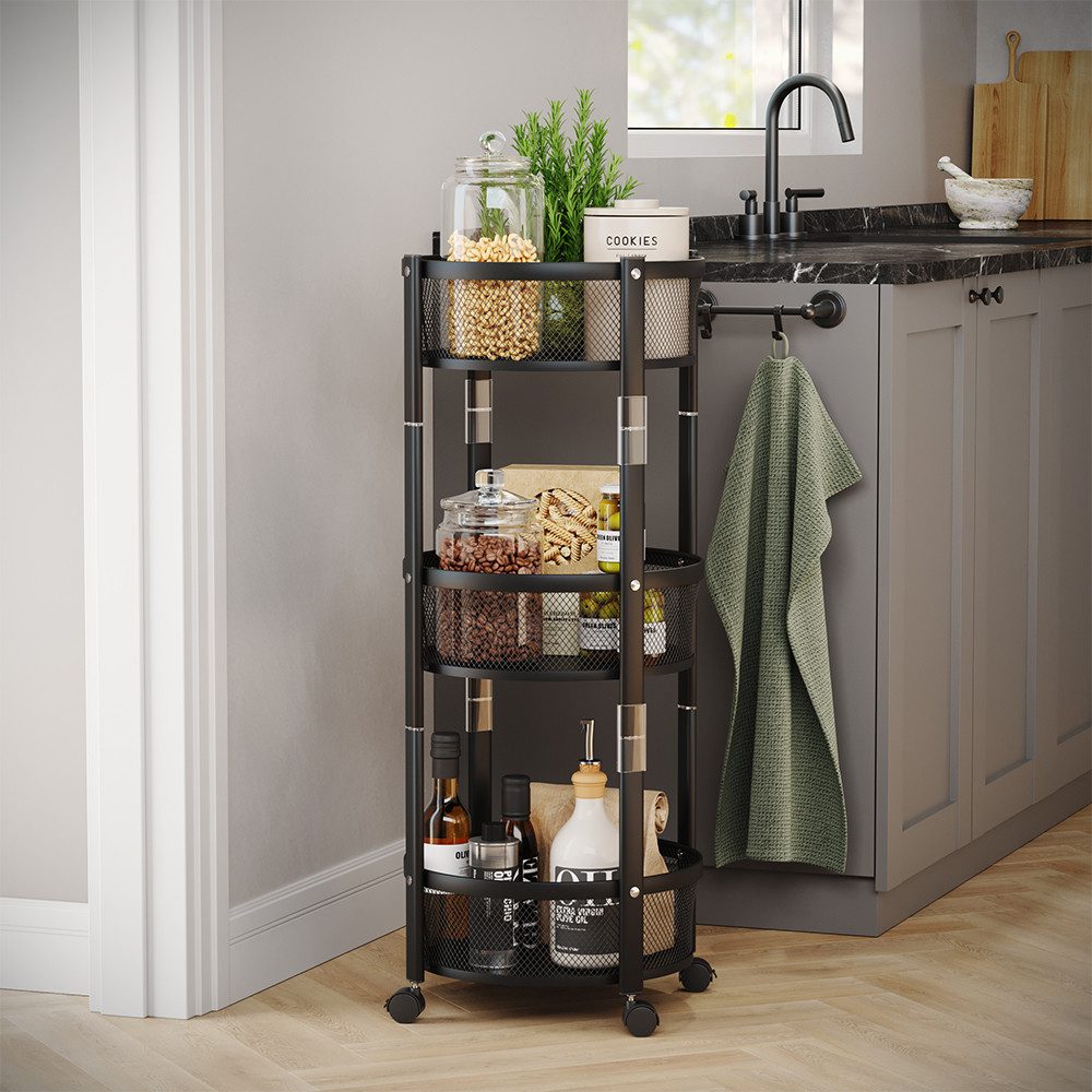 Vicco Barschrank Falto, Schwarz, 37.5 x 88 cm, mit 3 praktischen Körben