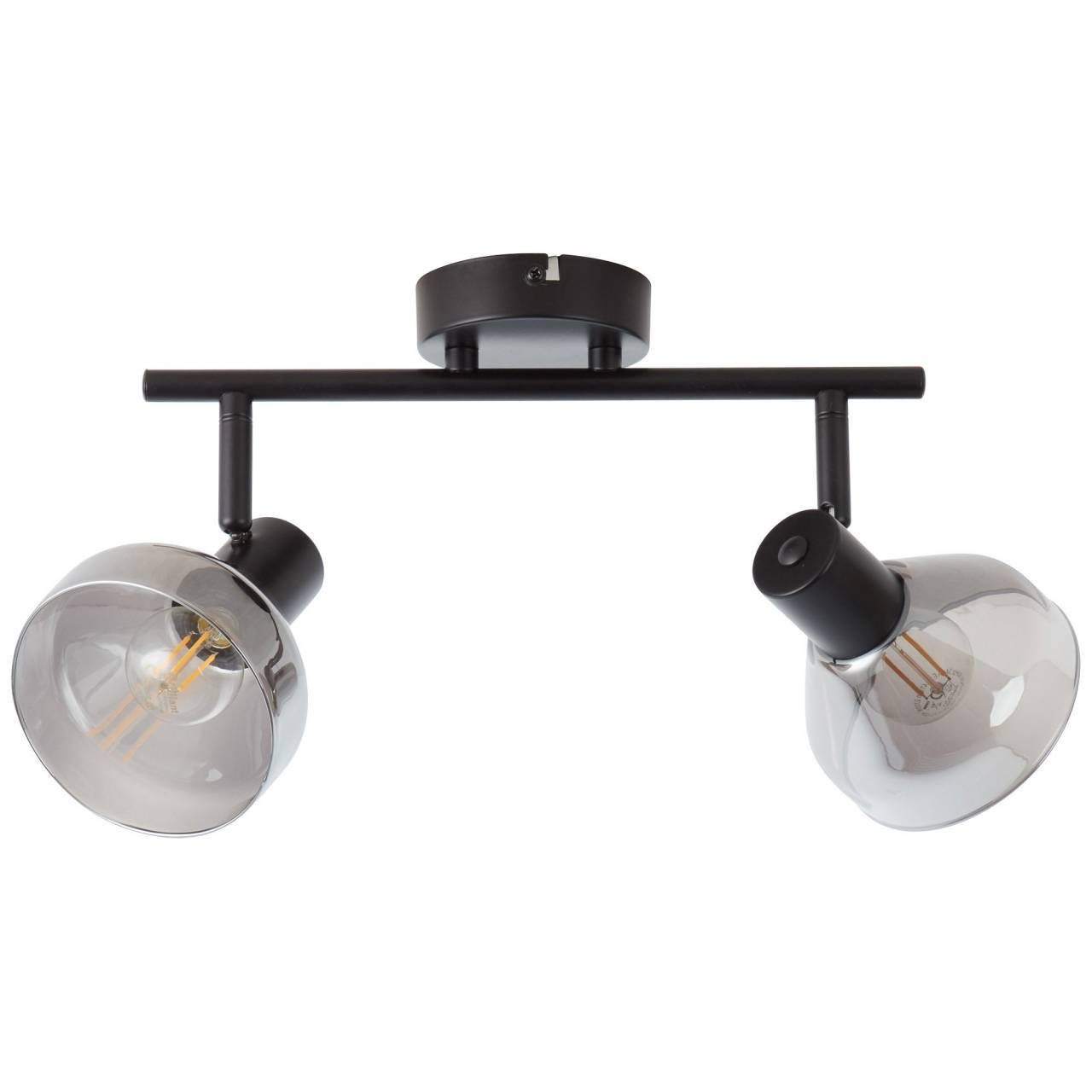 D45, Lampe Brilliant E14, 2x Deckenleuchte 2flg 18W Reflekt, schwarzmatt/rauchglas Reflekt Spotrohr