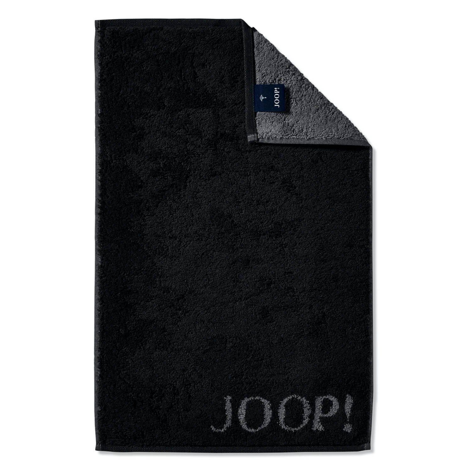 Joop! Handtuch Gästetuch Classic Doubleface Schwarz 1600 90, Walkfrottier (1-St), Unifarben, Wendeoptik, Logo schwarz - 90