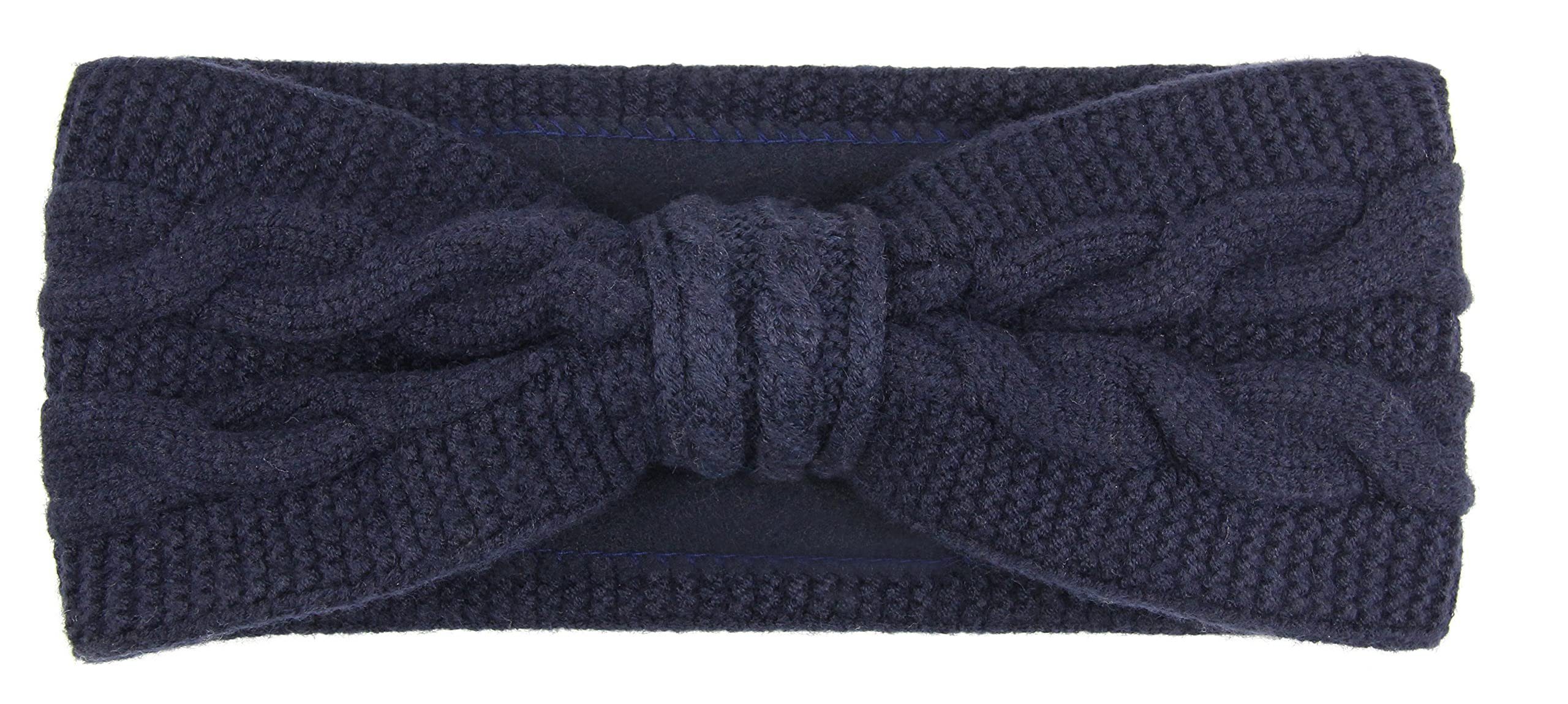 Frentree Stirnband Damen gestricktes Haarband mit Schleife und Zopfmuster, Mädchen Ohrenwärmer gefüttert mit weichem Fleece Innenfutter