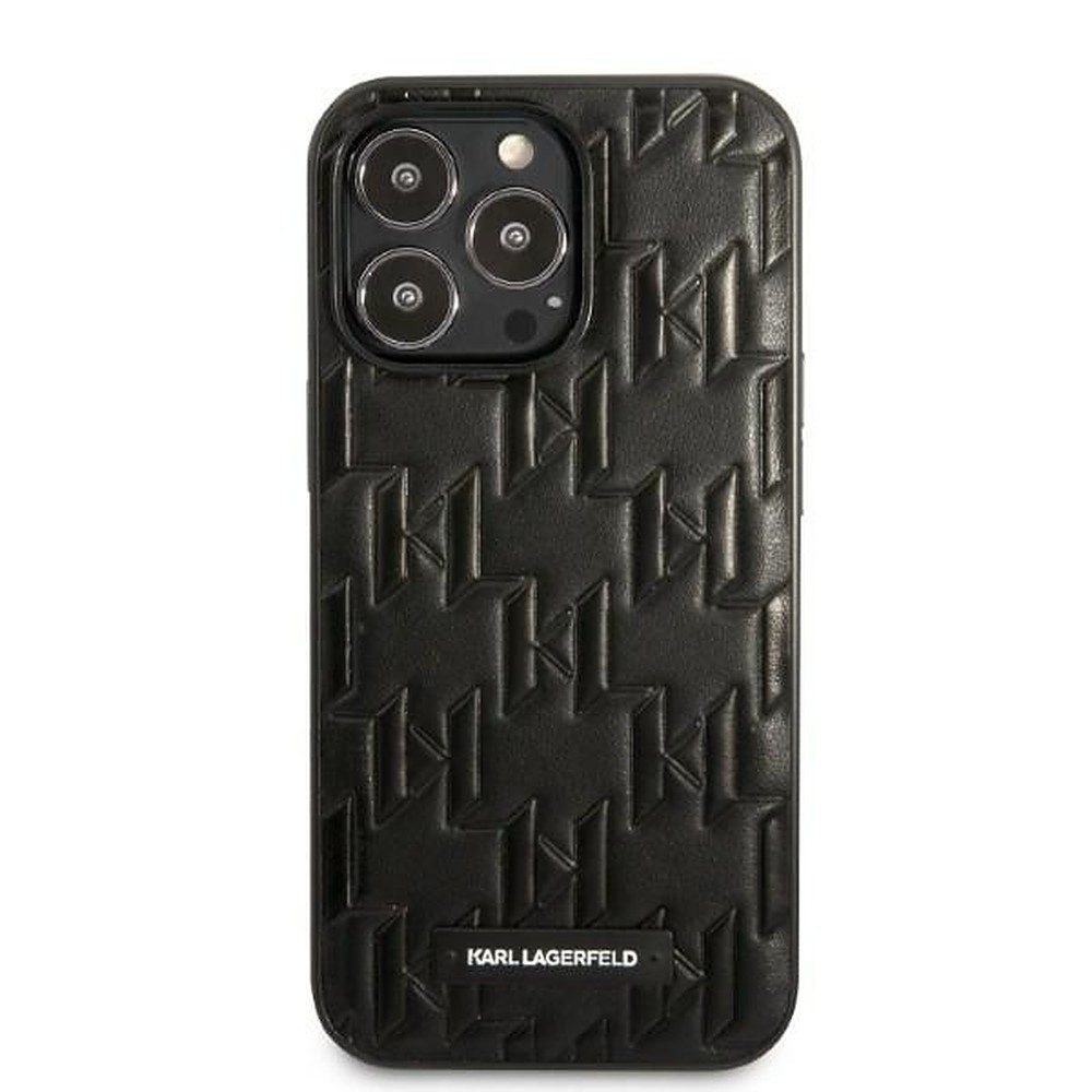 KARL LAGERFELD Handyhülle Schutzhülle Hartschale Monogrammcover 6,7 Zoll, Monogramm-Prägung, 3D-Metallemblem, Hardcase