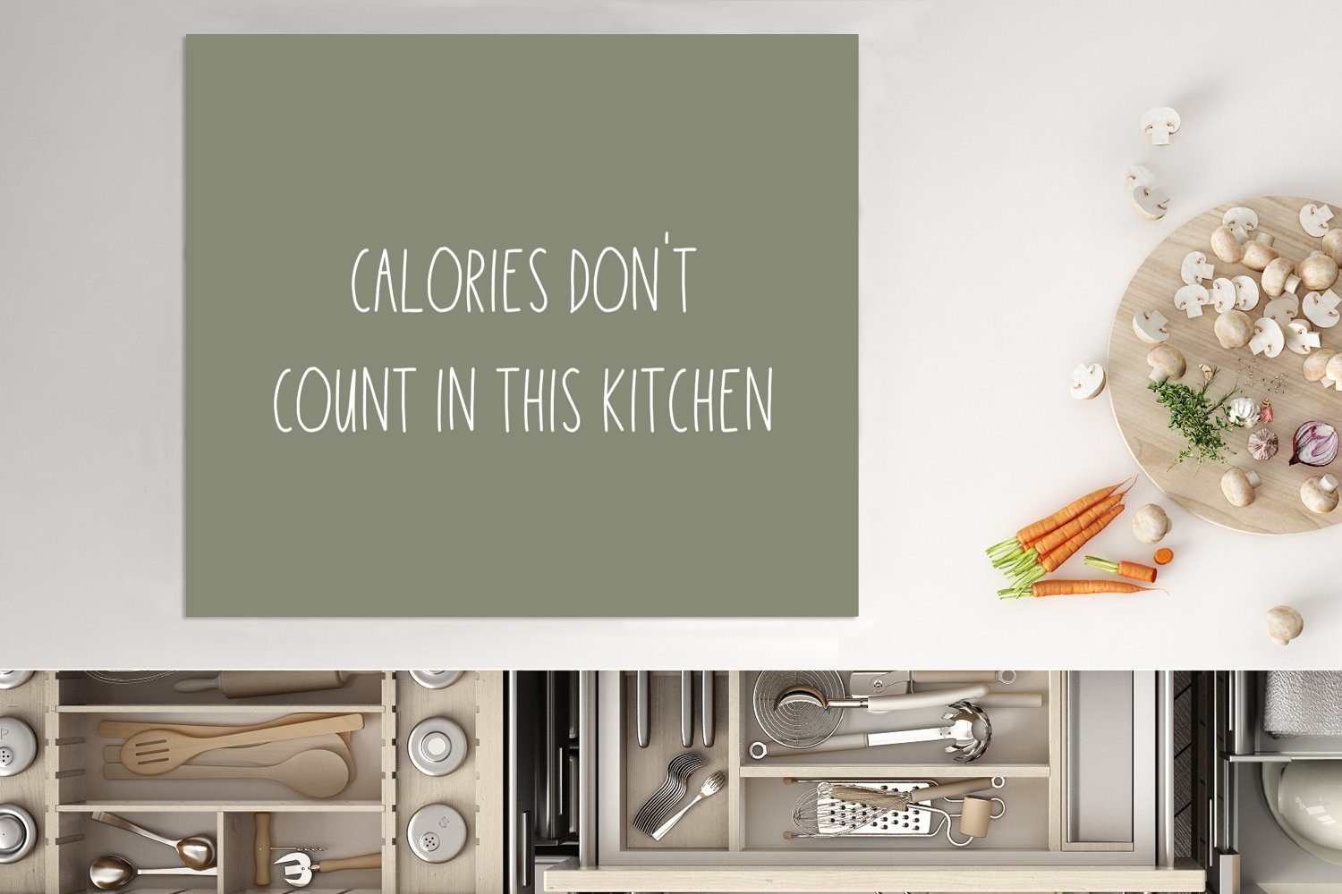 Küche In Zitate zählen die Ceranfeldabdeckung Kalorien dieser nutzbar, 60x52 cm, - - Mobile Küche -, Arbeitsfläche (1 MuchoWow nicht tlg), Herdblende-/Abdeckplatte Vinyl,