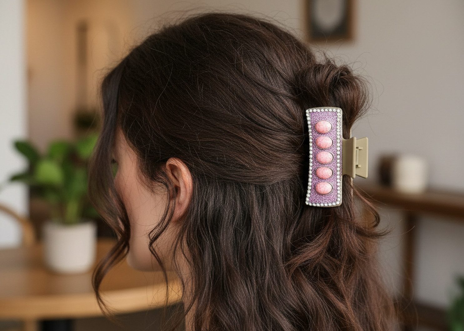 LK Trend & Style Haarspange Boho Pink Rechteck Clip, setzen Sie ein modisches Statement, Sie ist die ultimative Allrounderin, die jeden Look aufwertet