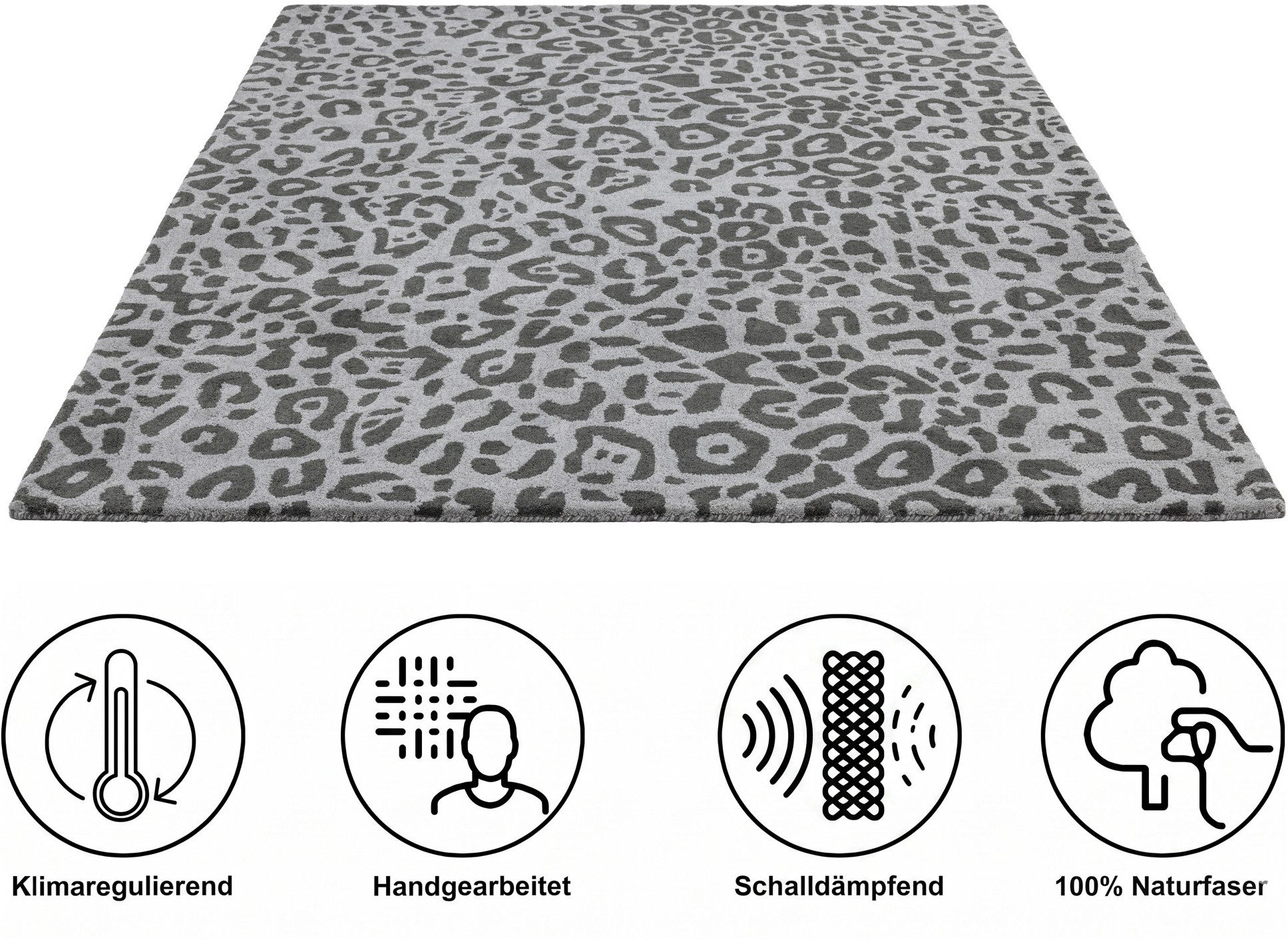 OTTO home Wollteppich Gabbo Leo, Leopardenmuster, handgearbeitet, rechteckig, Höhe: 14 mm, reine Wolle, Uni, Wohnzimmer, Schlafzimmer, Esszimmer – Bild 3 von 5