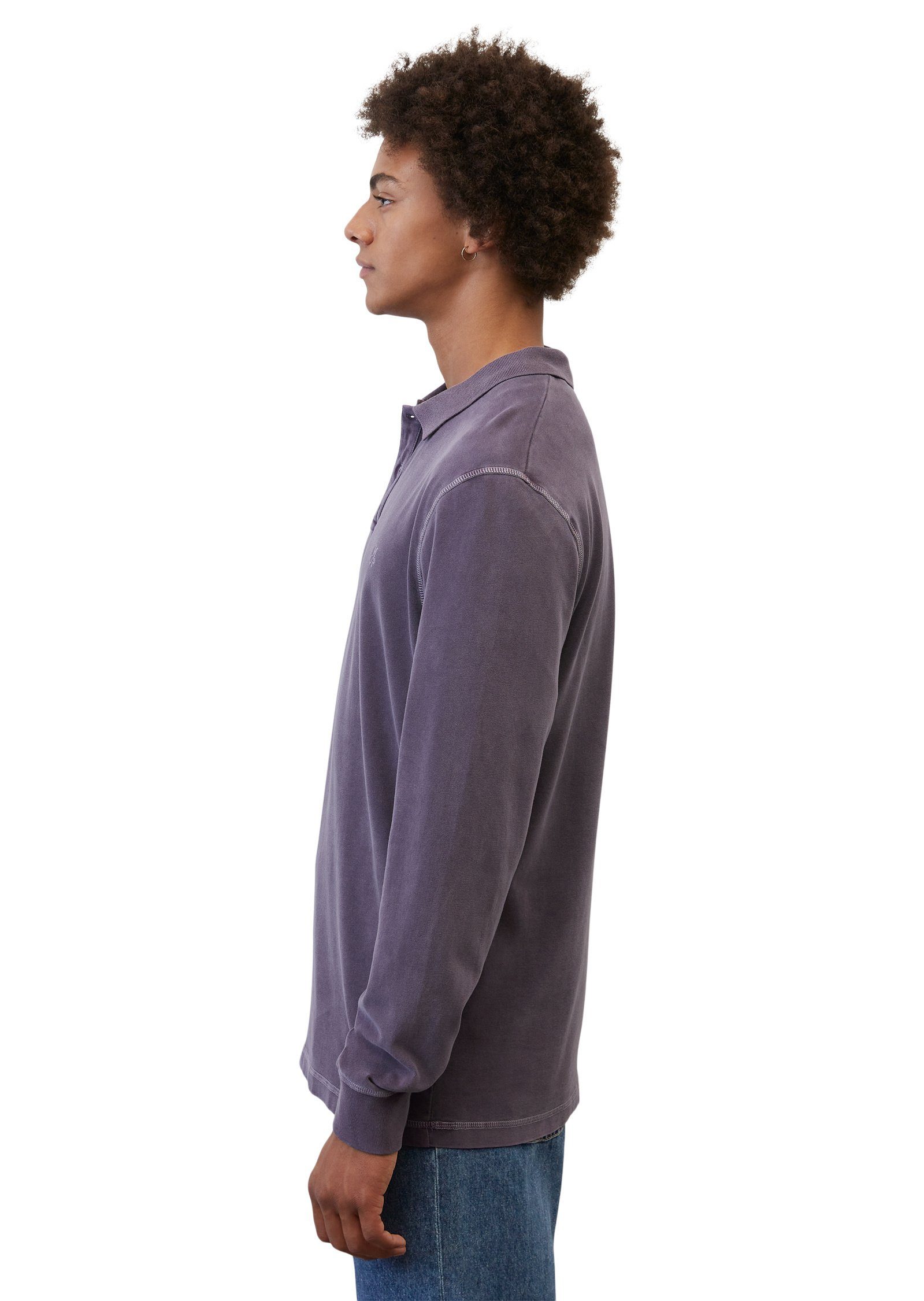 Marc O'Polo softer Langarm-Poloshirt lila Bio-Baumwolle aus