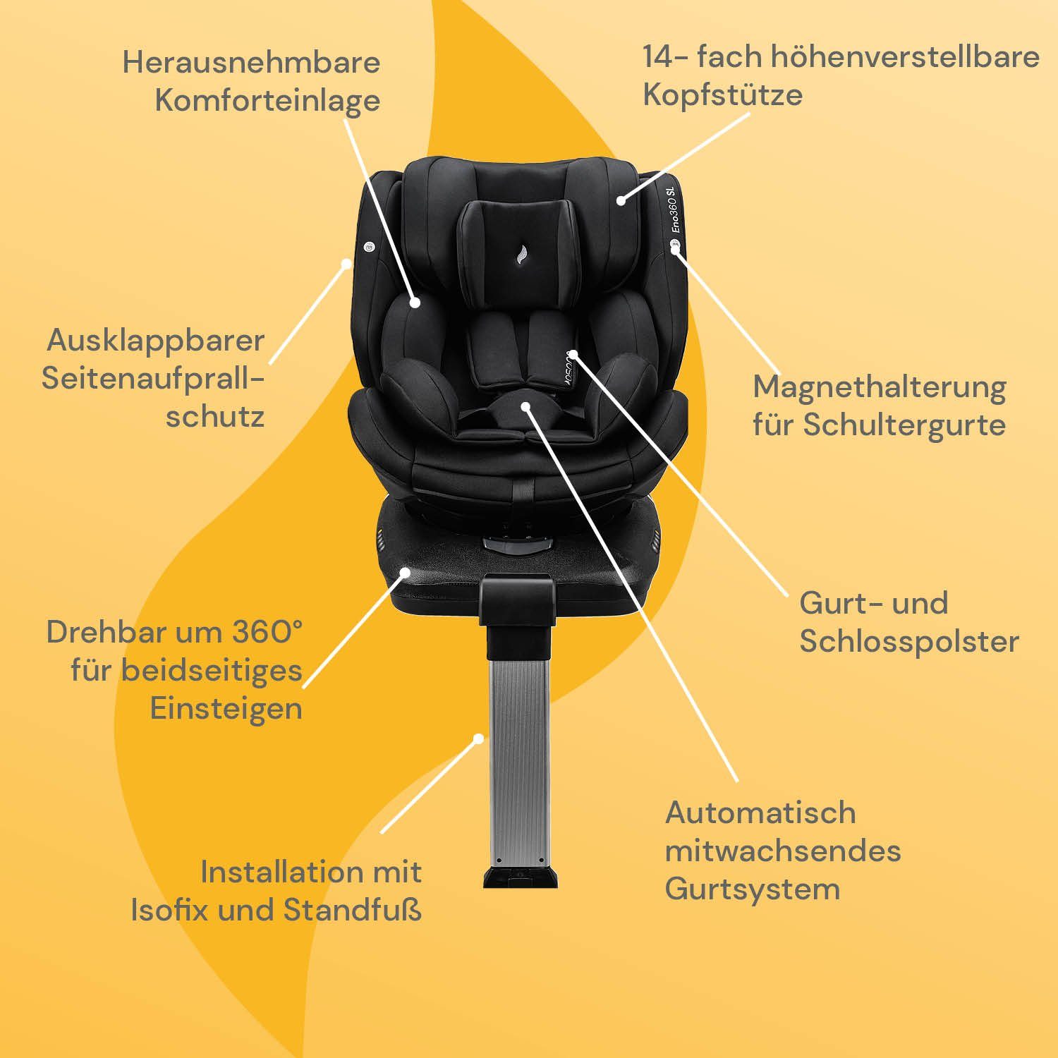 Osann Autokindersitz Eno360 SL i-Size, ab: Geburt, bis: 12 Jahre, ab: 40 cm, bis: 150 cm, 360° drehbarer Reboarder Kindersitz Isofix,40-150 cm, Baby Autositz