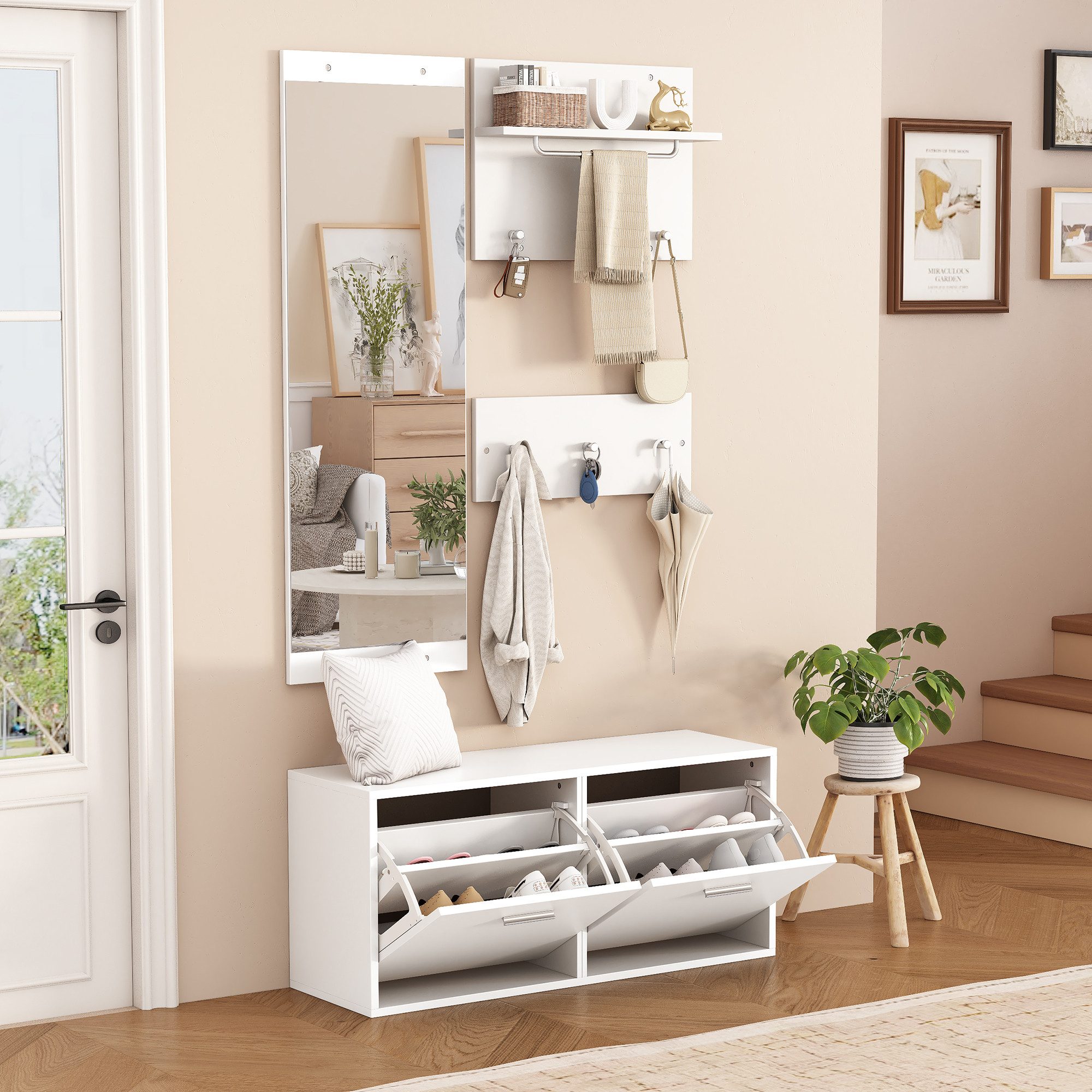 Merax Garderoben-Set 4-teilig Garderobenschrank Flurmöbel Flurschrank in We günstig online kaufen