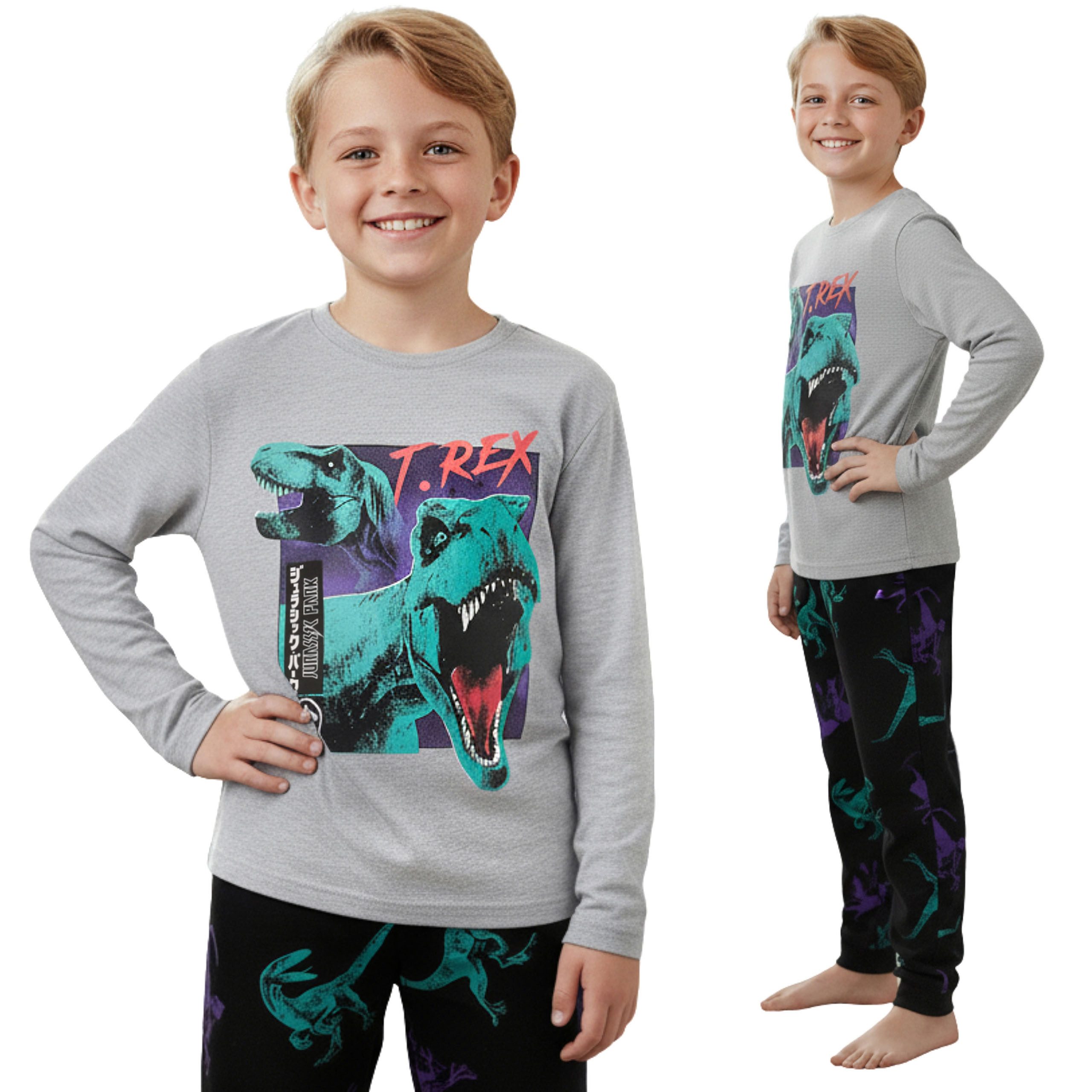 Jurassic World Pyjama Jurassic World Baumwollpyjama Jungen, zweiteilig, lange Ärmel, grau