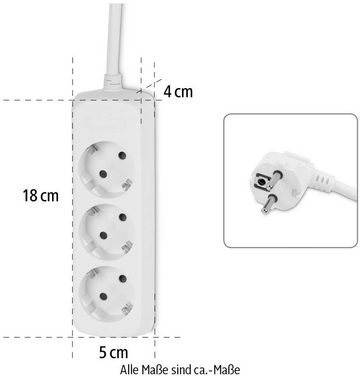 Hama Mehrfachsteckdose 3-fach, 3m in Weiß, mit erhöhtem Berührungsschutz Steckdosenverteiler 3-fach (Kabellänge 3 m)