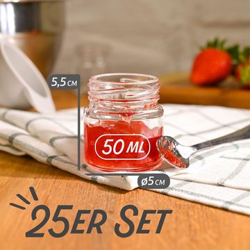 Praknu Einmachglas Praknu 25 Marmeladengläser 50 ml Silber, Glas, (Set, 25-tlg), Konservieren