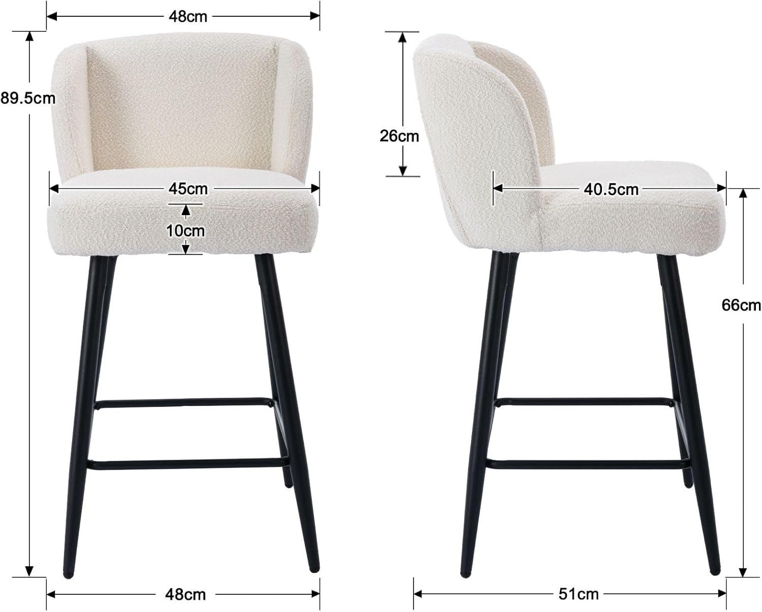 WAHSON OFFICE CHAIRS Barhocker 2er Set Küchenbarhocker, Leinen/Kunstfell, armlos für Theke/Esszimmer