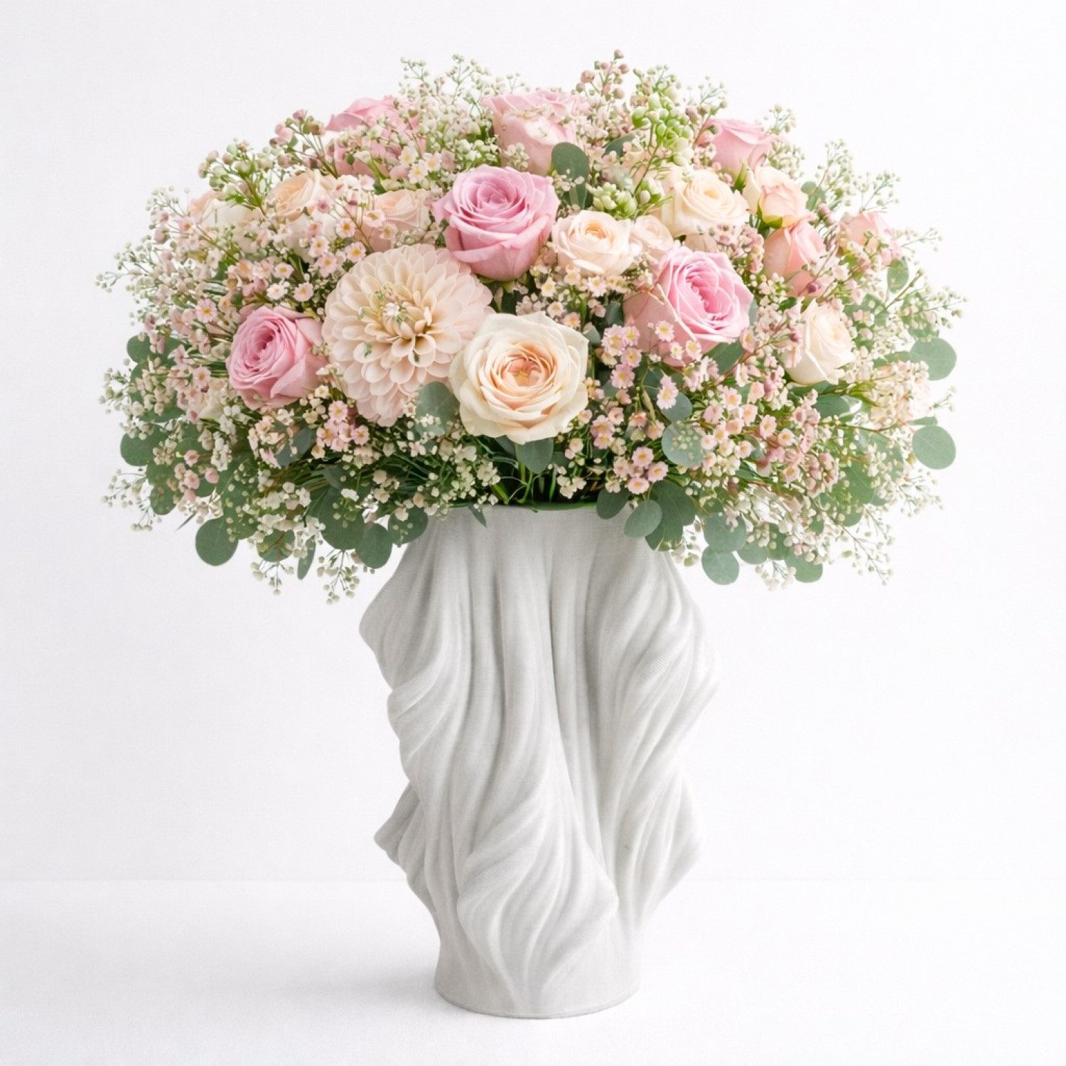 Online-Fuchs Tischvase - moderne Deko Vase aus Keramik - Weiß, 28 cm groß (leichte Rillenoptik, große Öffnung mit 10 cm), modern - stilvoll - elegant - außergewöhnlich