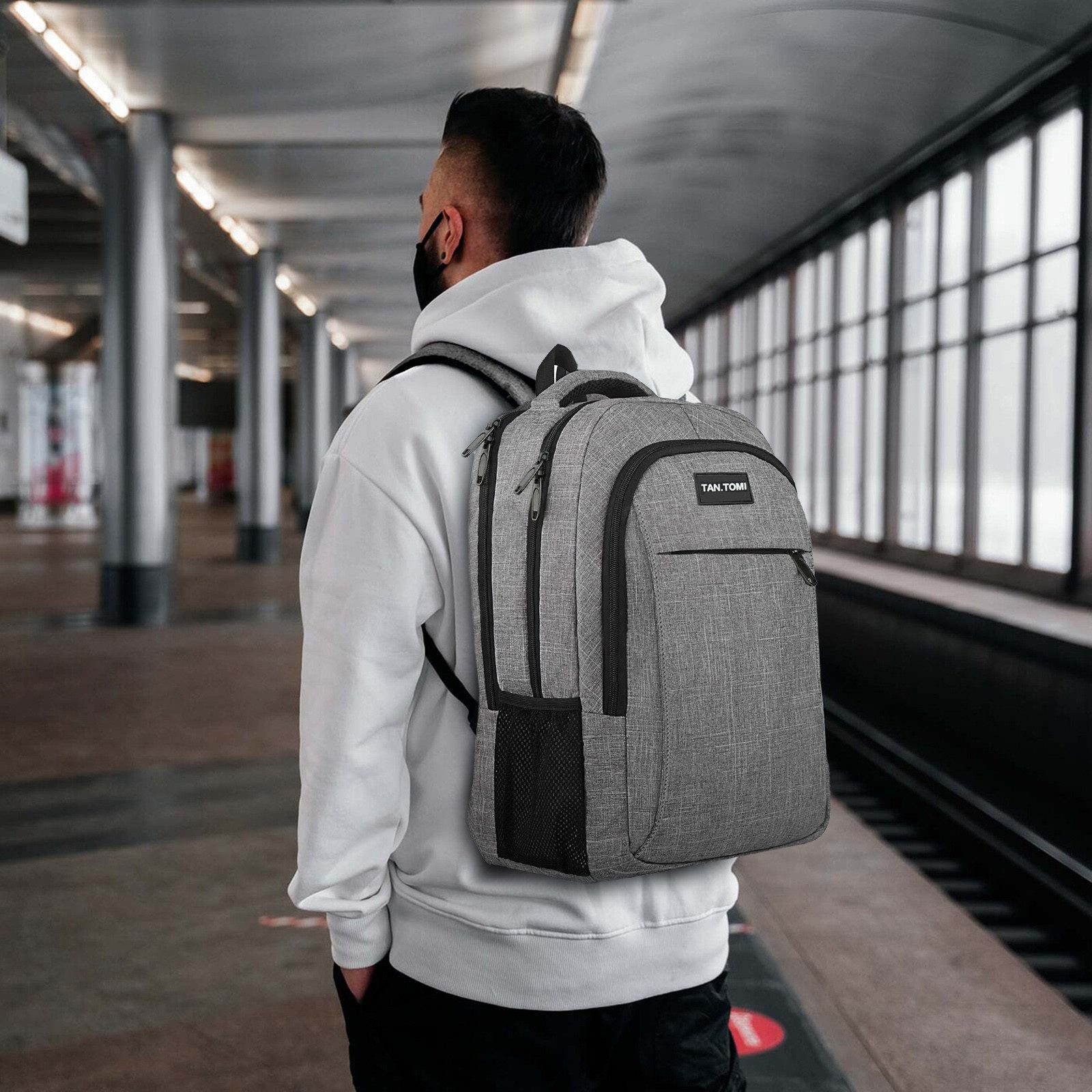 TAN.TOMI Rucksack Laptop-Rucksack Herren mit USB-Ladebuchse, Große Kapazität Casual Rucksack für 15,6" Laptop