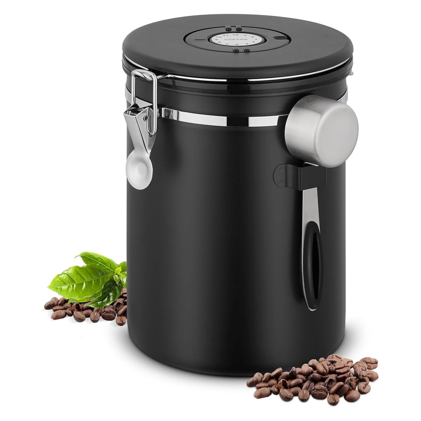 Kaffeedose Luftdicht, 2,8L Kaffeebohnen Behälter aus Edelstahl mit Messlöffel