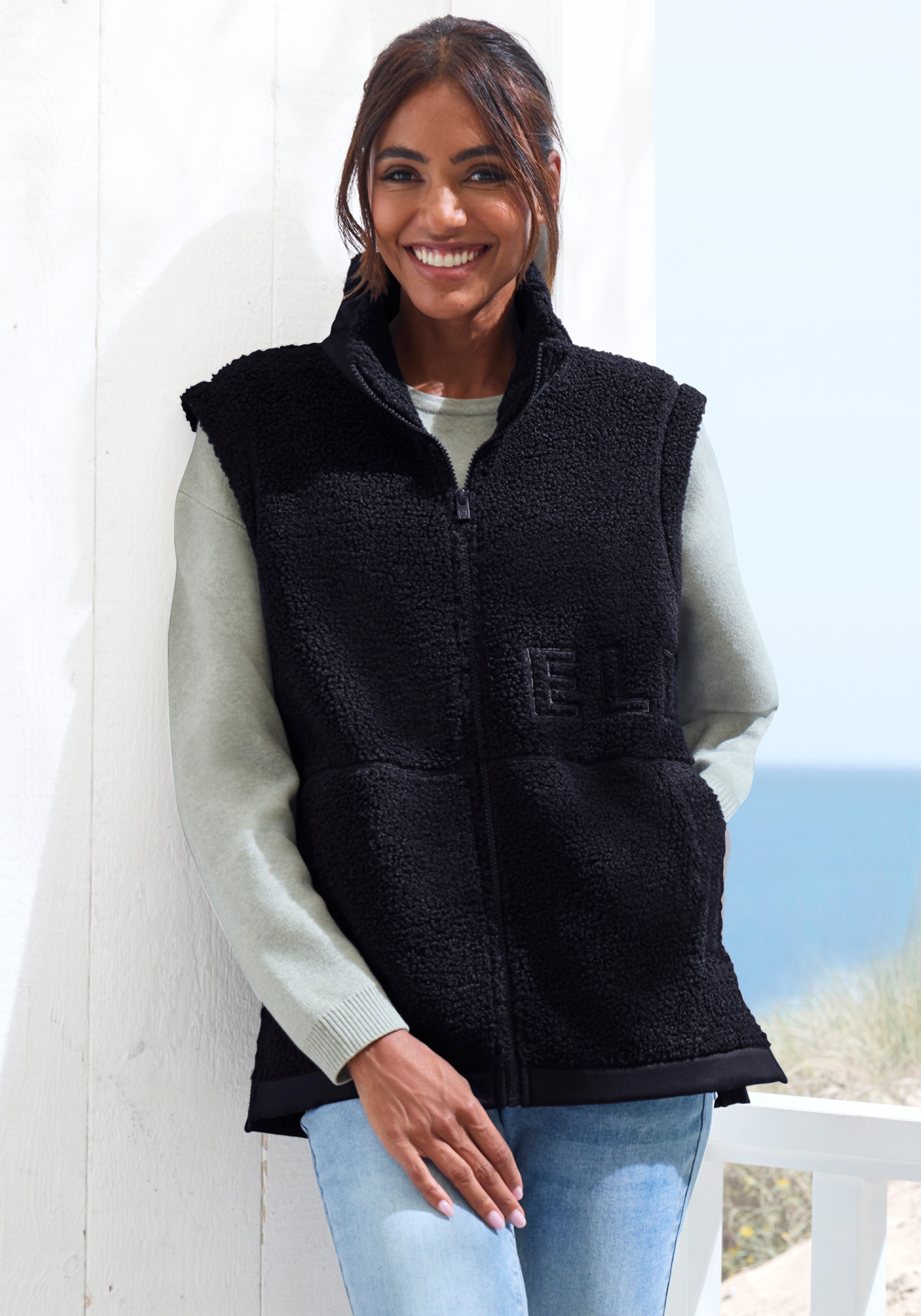 Elbsand Fleeceweste mit seitlichen Reißverschlüssen und hohem Kragen