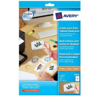 Avery Zweckform Formularblock 100x Lernkarten mit Tab Ring für A4 Drucker, Karteikarten Lern-Zettel für Uni Schule