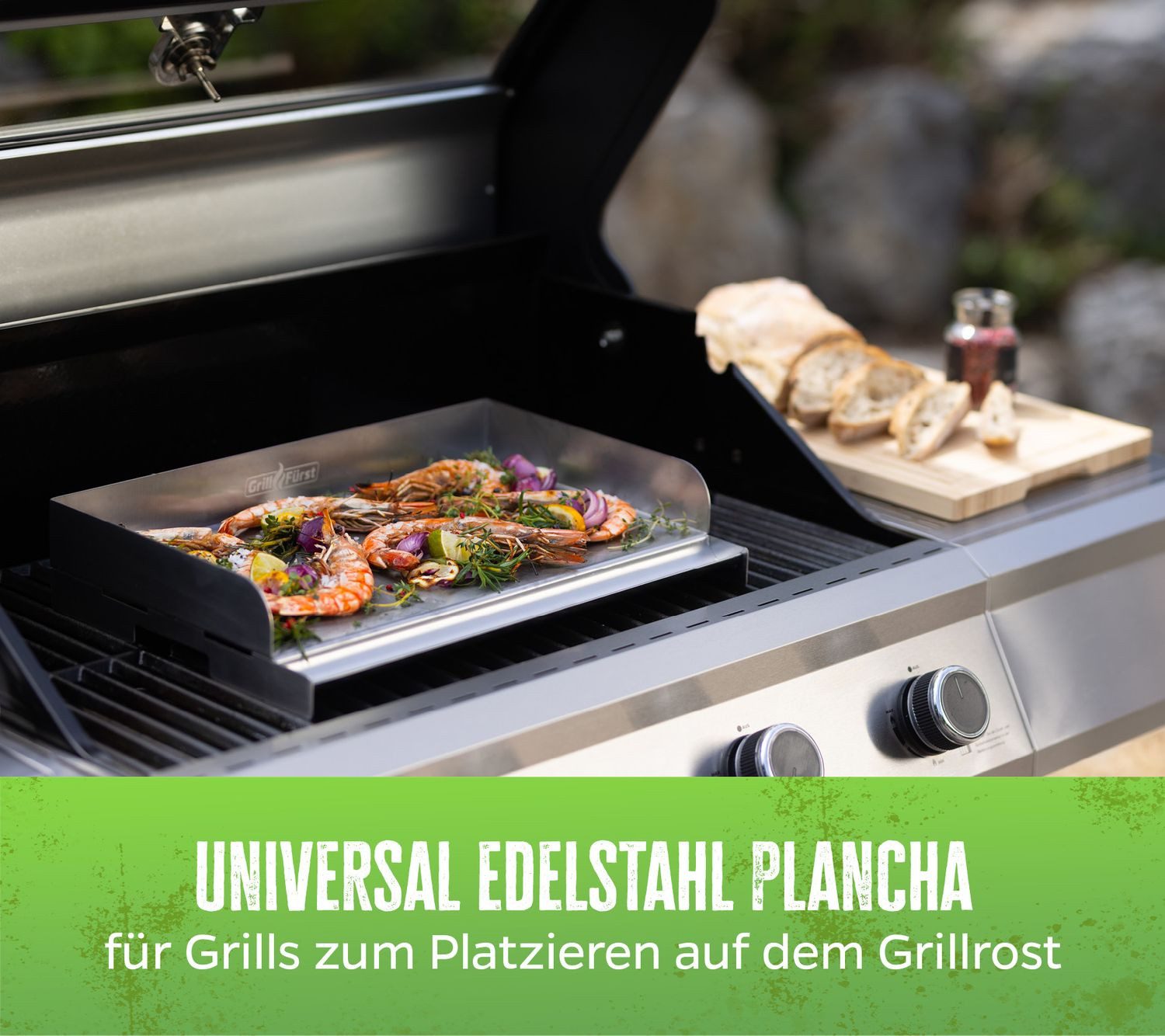 Grillfürst Grillplatte Grillfürst XL Edelstahl Plancha / Teppanyaki Pfanne - 50 x 28 cm